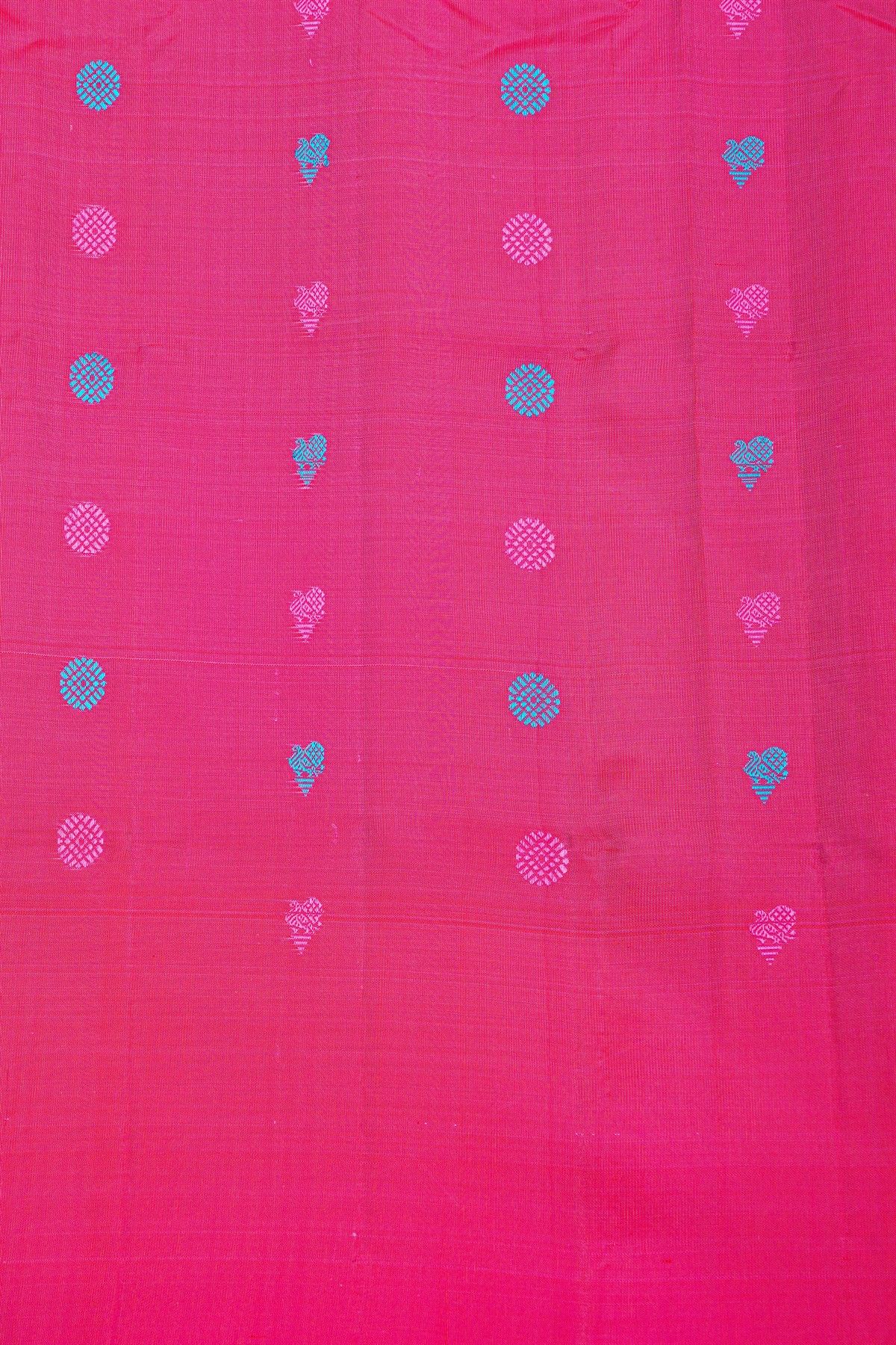 Gadwal Silk Maroon Saree With Florals And Peacock Buttis Body