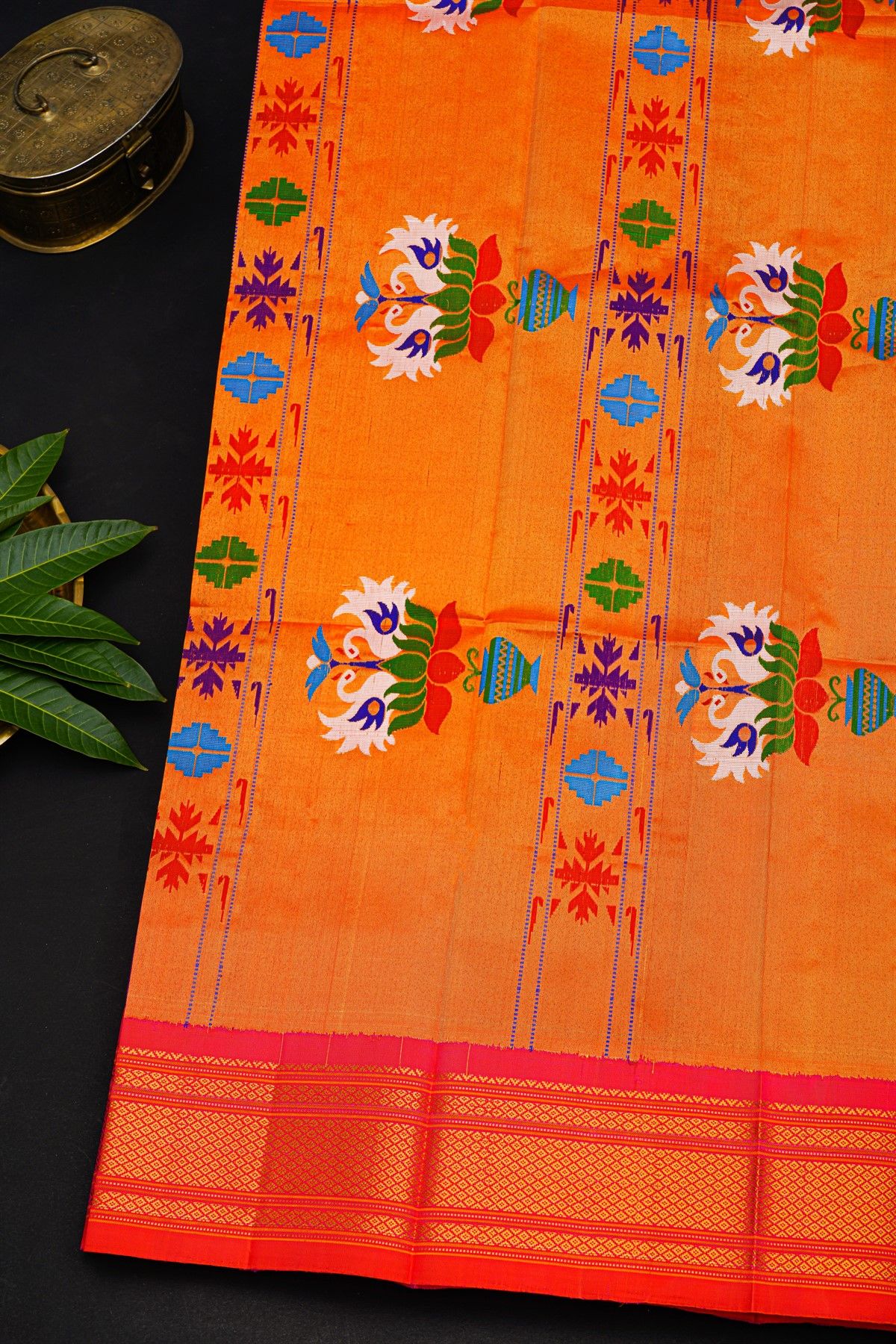 Gadwal Silk Blue Saree With All Over Muniya Buttis Body