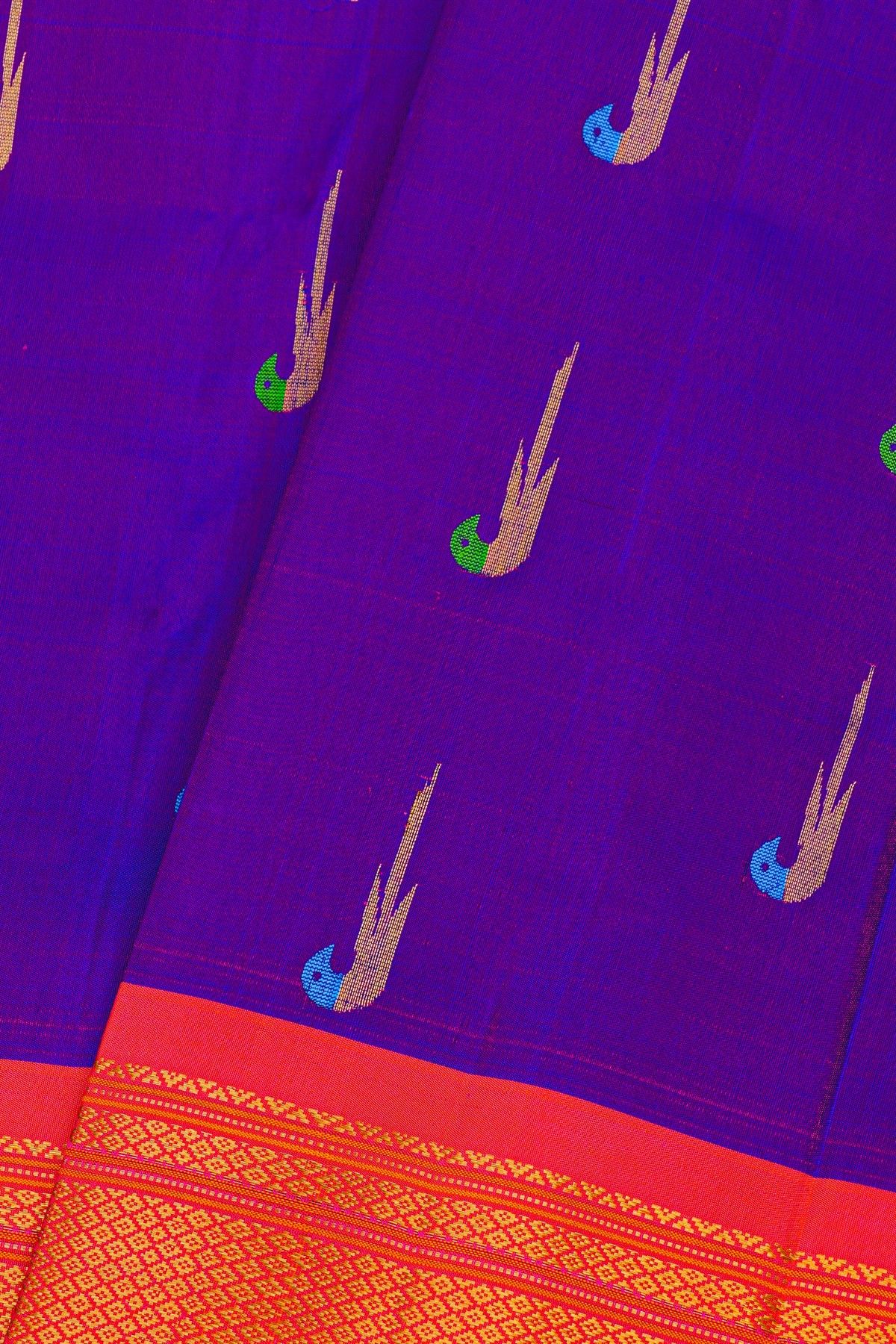 Gadwal Silk Blue Saree With All Over Muniya Buttis Body