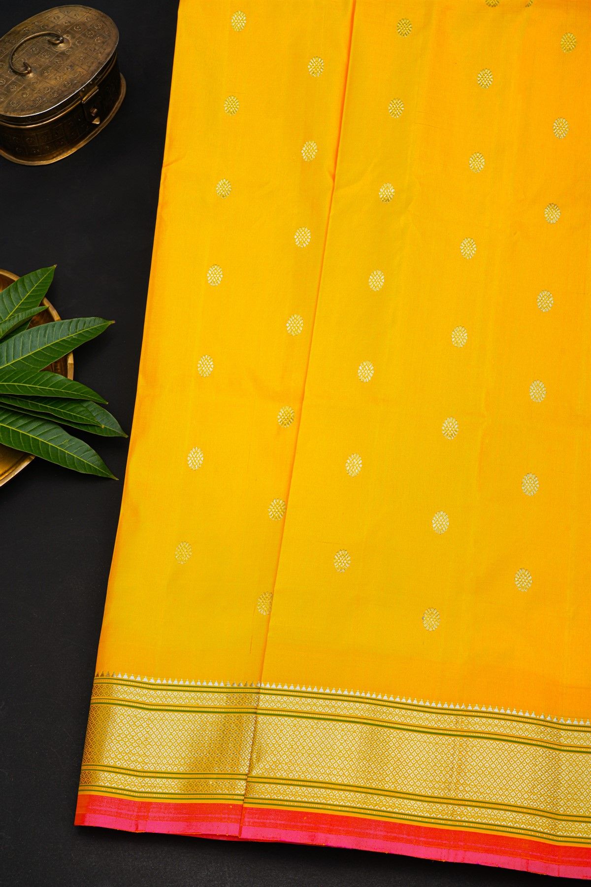 Gadwal Silk Yellow Saree With Florals And Leaves In Zari Body