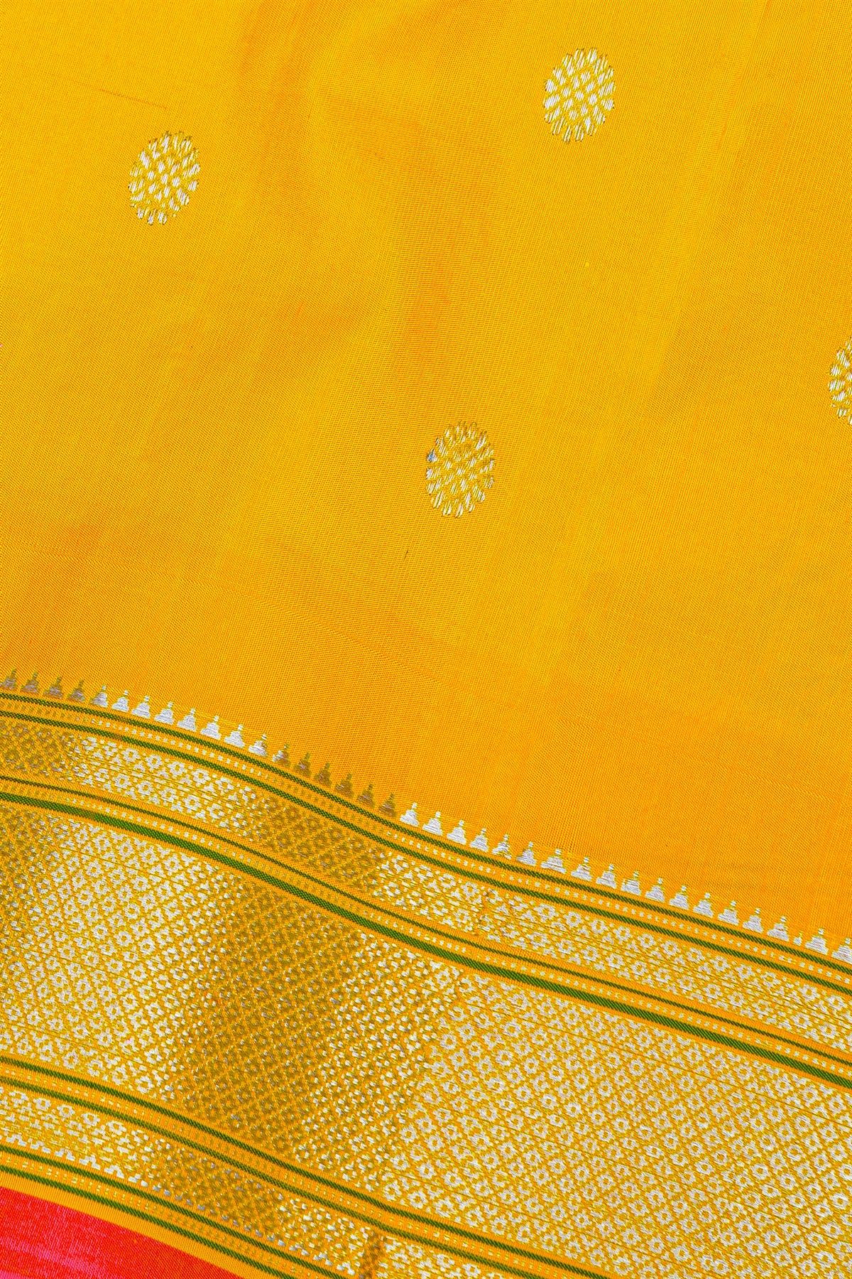 Gadwal Silk Yellow Saree With Florals And Leaves In Zari Body