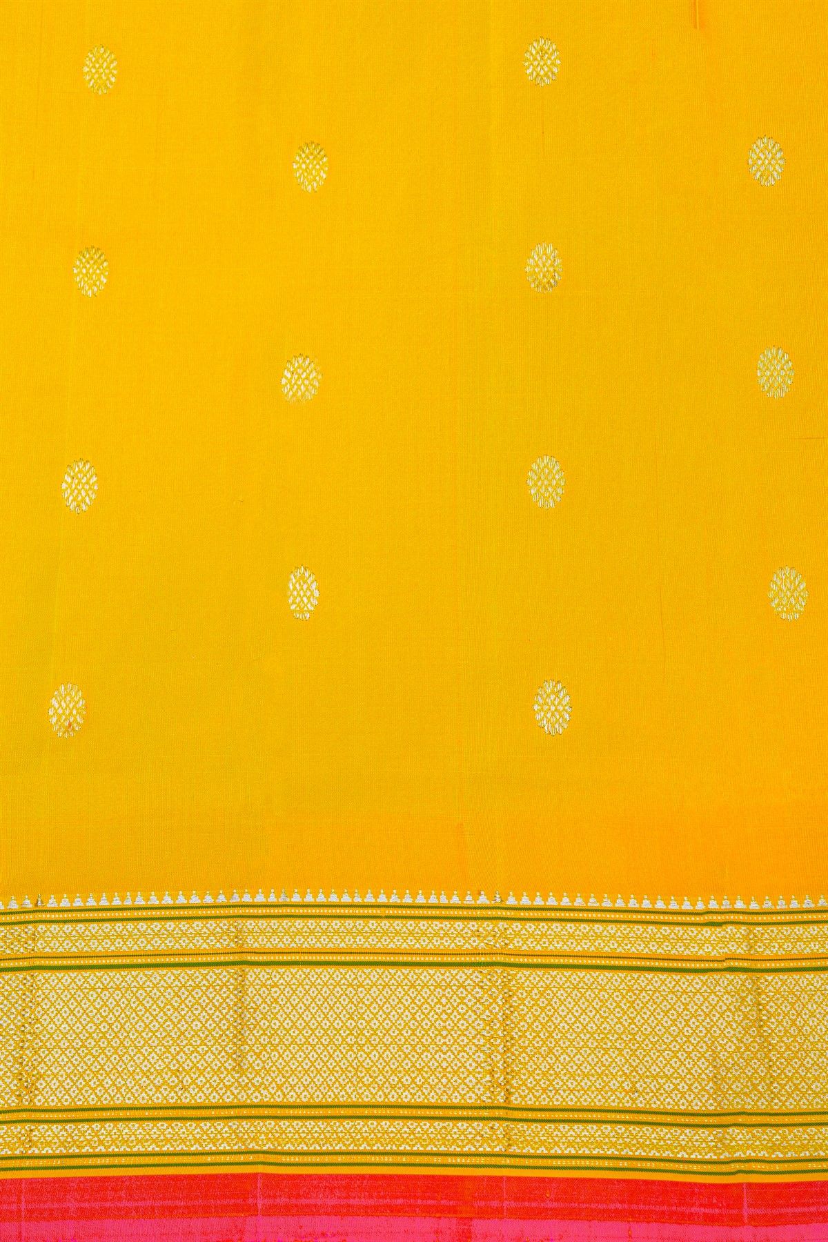 Gadwal Silk Yellow Saree With Florals And Leaves In Zari Body