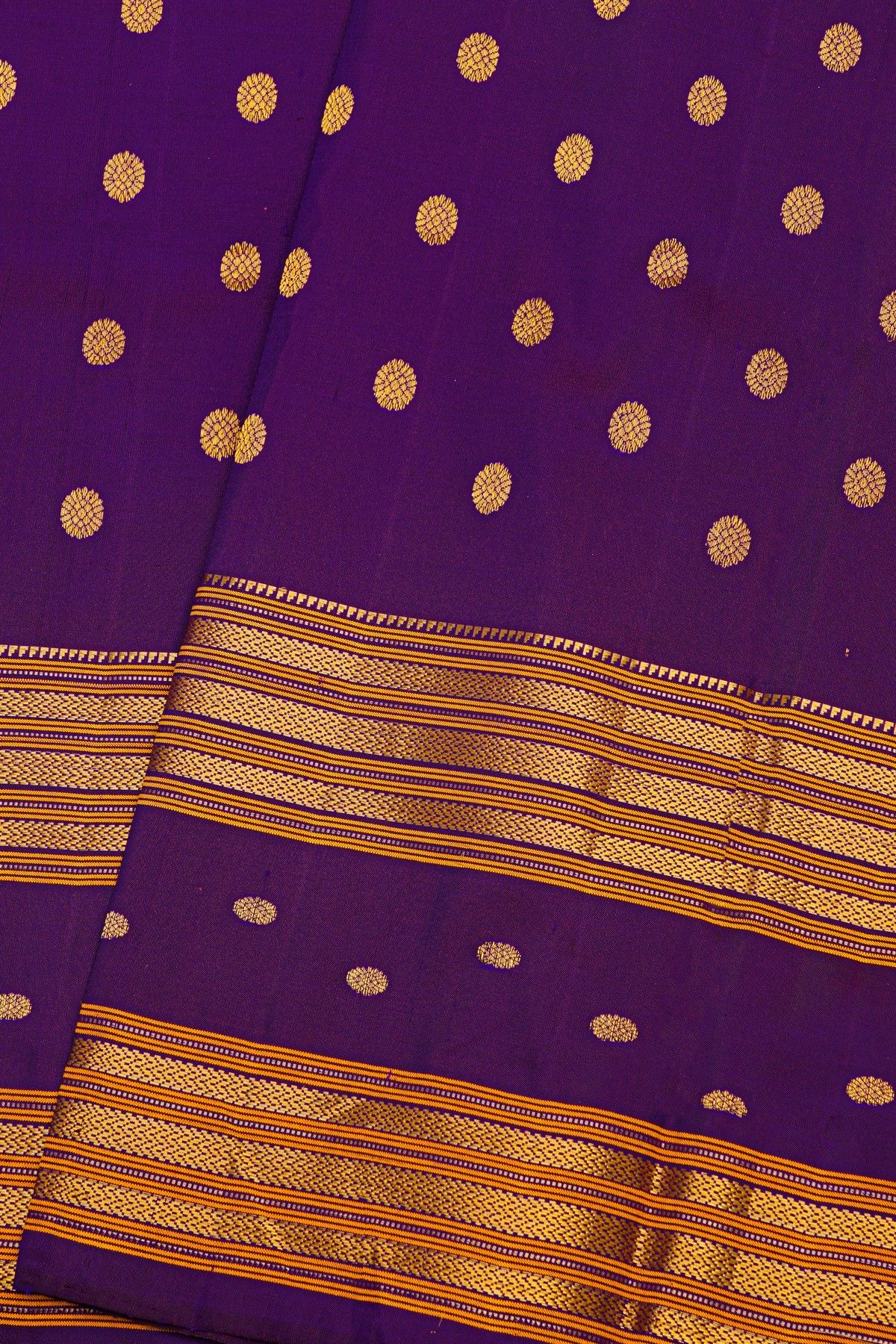 Gadwal Silk Dark Purple Saree With Florals And Leaves In Zari Body