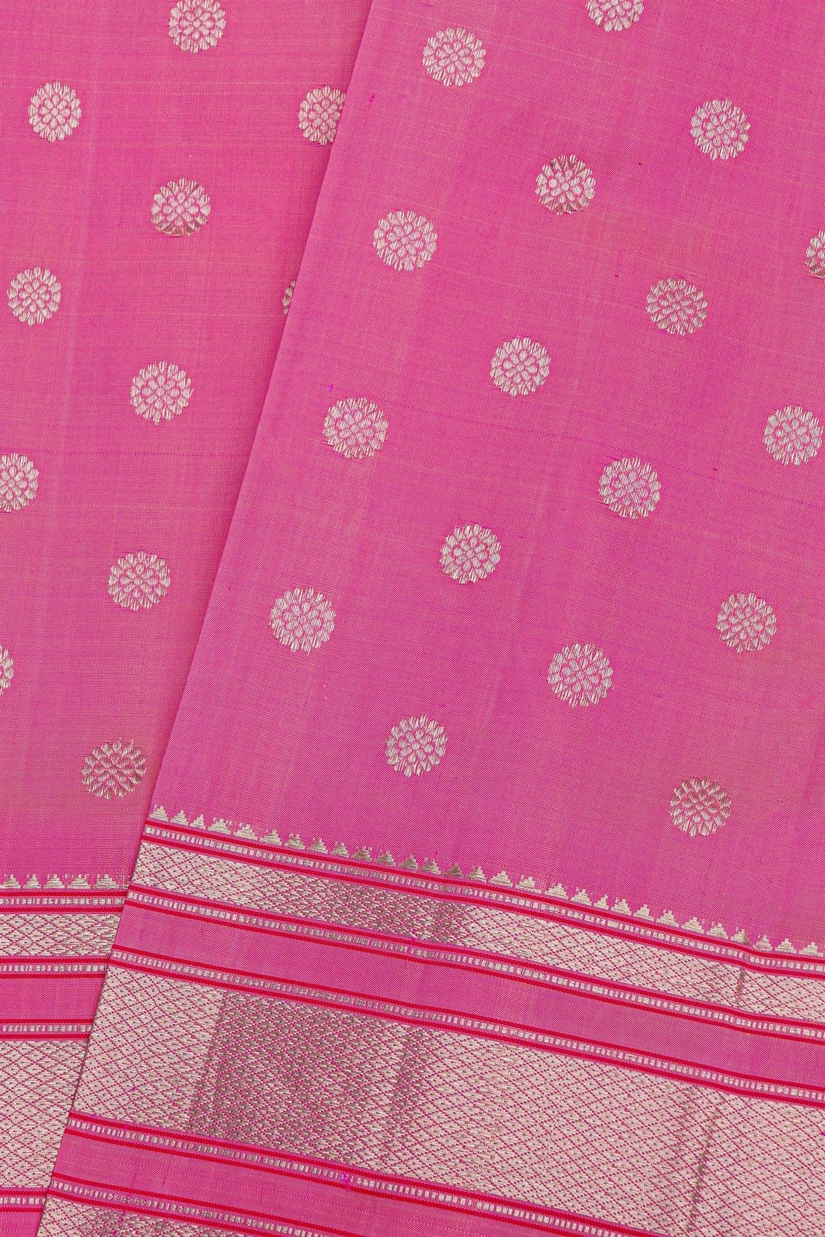 Gadwal Silk Pink Saree With Diamonds And Temples Border