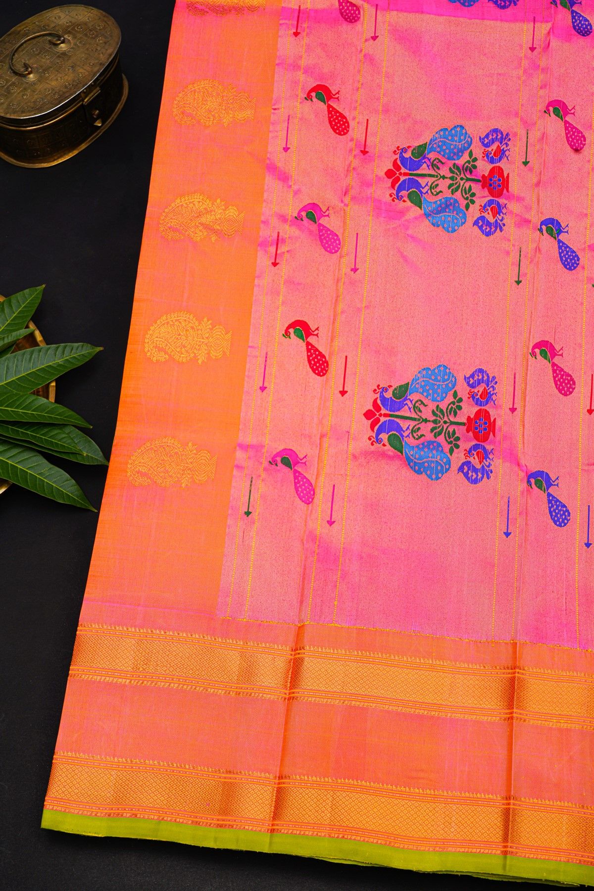 Gadwal Silk Yellow Saree With Floral And Peacock Zari Body