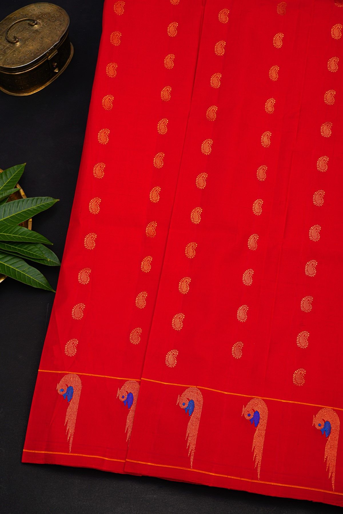 Gadwal Silk Red Saree With Floral And Paisley Zari Body