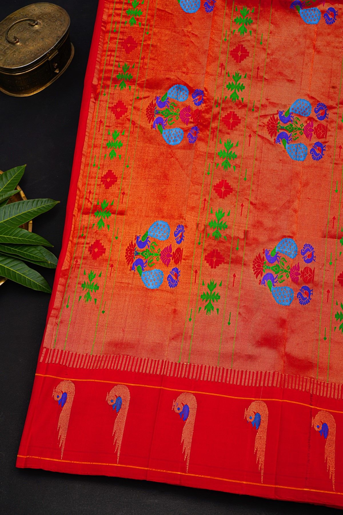Gadwal Silk Red Saree With Floral And Paisley Zari Body