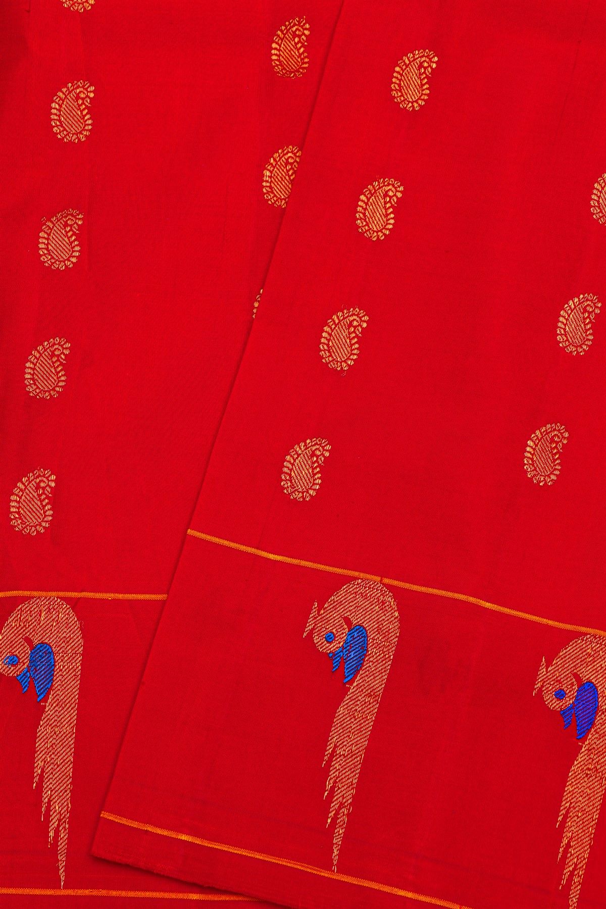 Gadwal Silk Red Saree With Floral And Paisley Zari Body