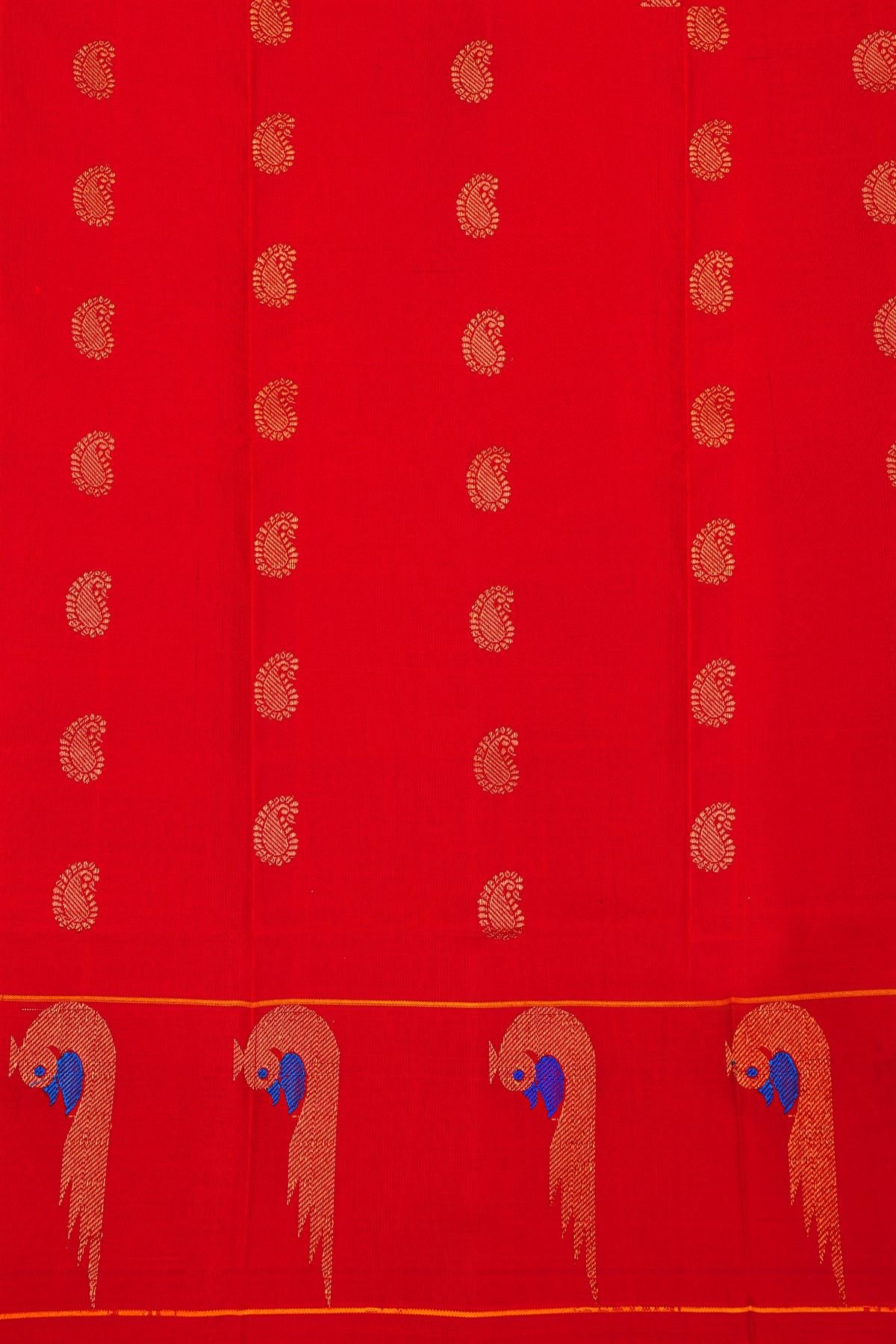 Gadwal Silk Red Saree With Floral And Paisley Zari Body