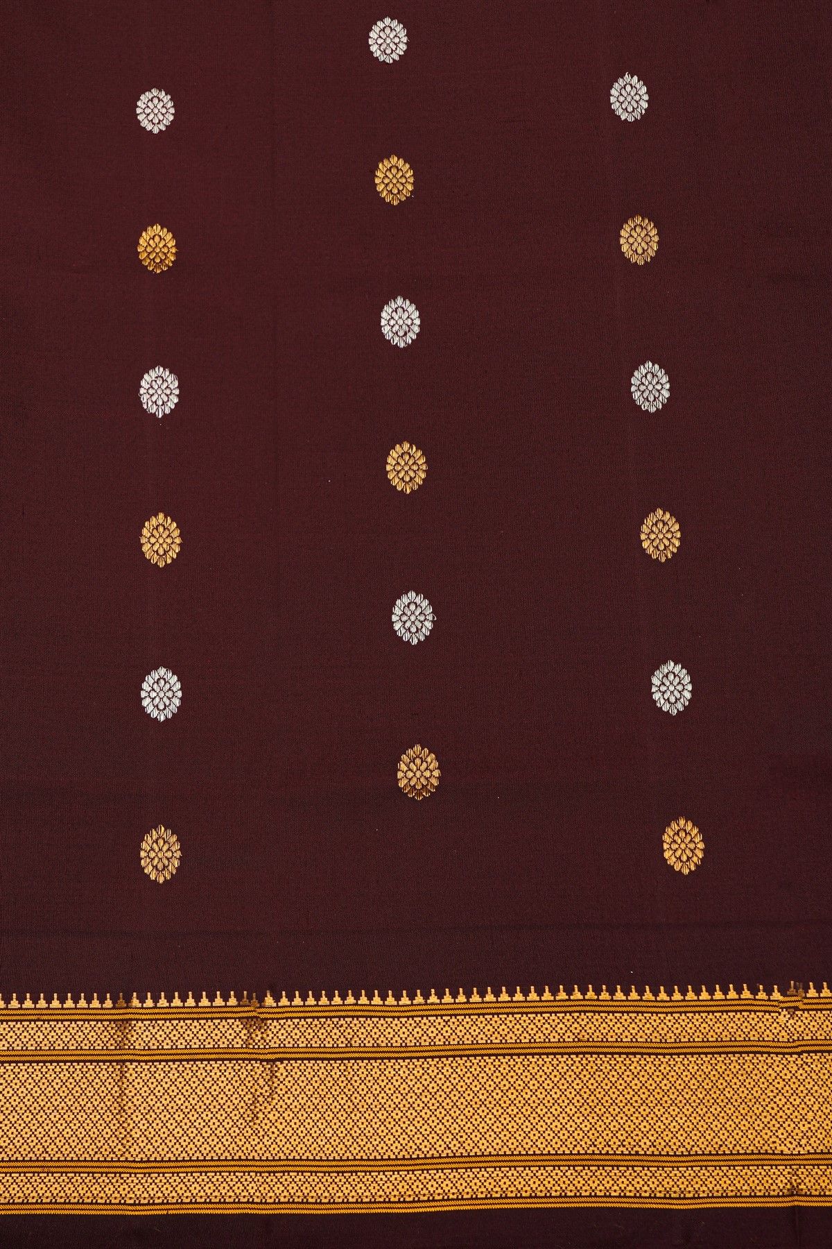 Gadwal Silk Brown Saree With Florals And Leaves Body