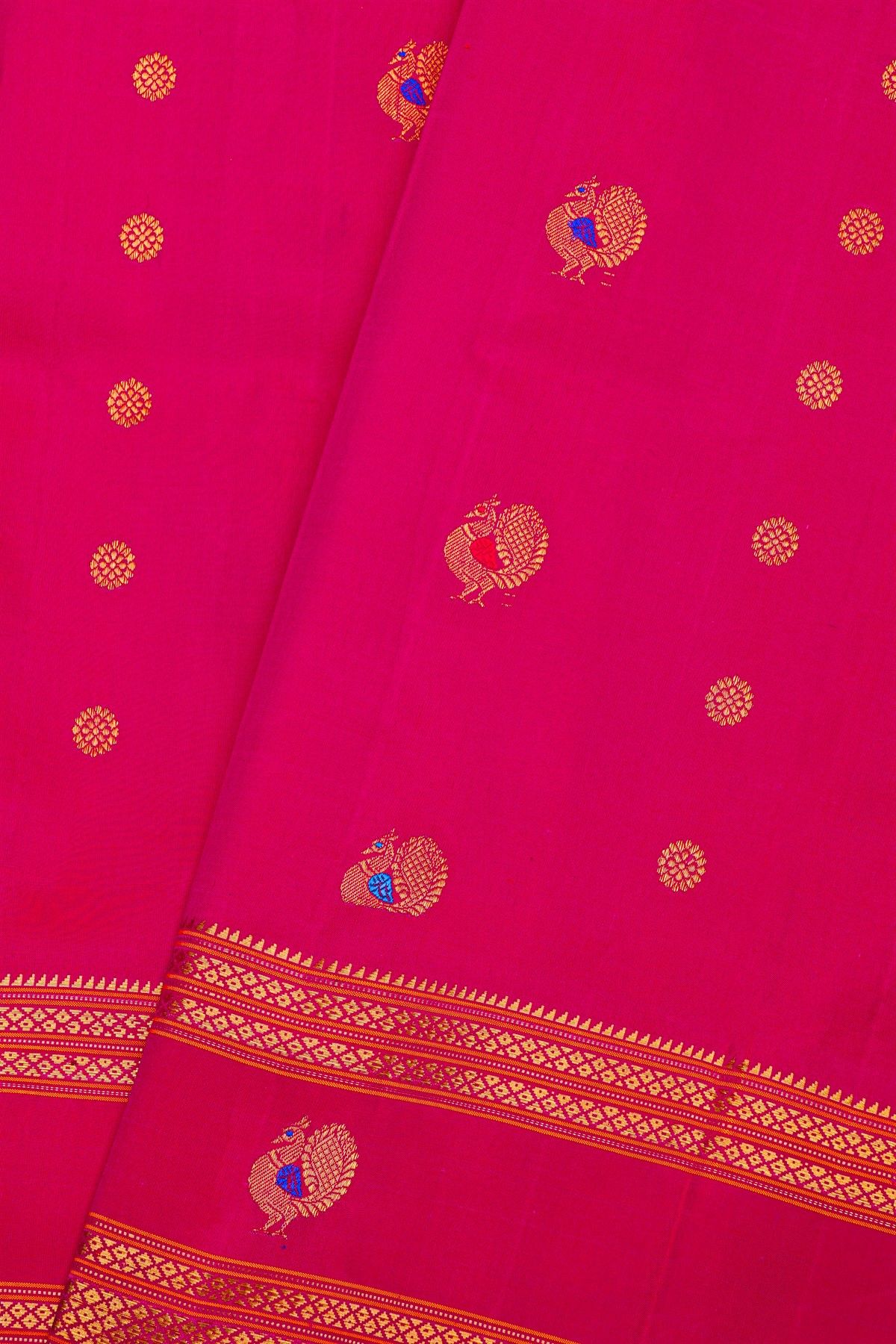 Gadwal Silk Magenta Saree With Floral And Peacock Zari Body