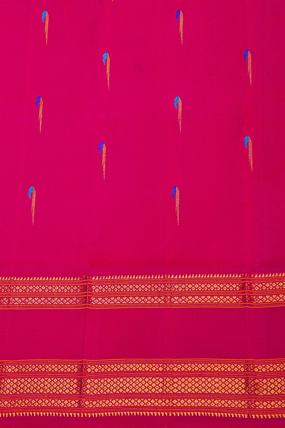 Gadwal Silk Magenta Saree With Floral And Peacock Zari Body