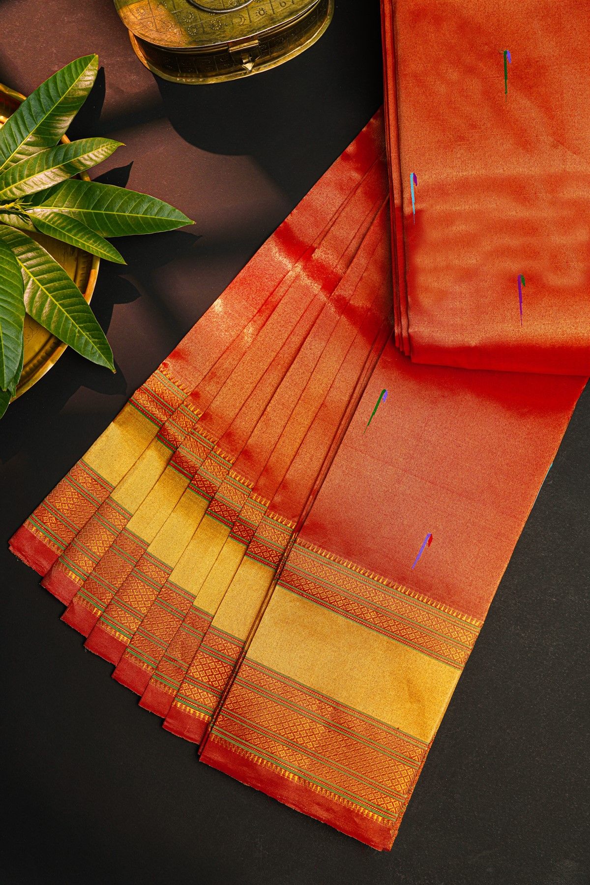 Gadwal Silk Red Saree With Muniya Buttis Body
