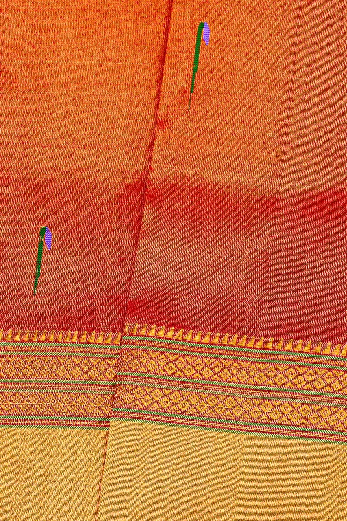 Gadwal Silk Red Saree With Muniya Buttis Body