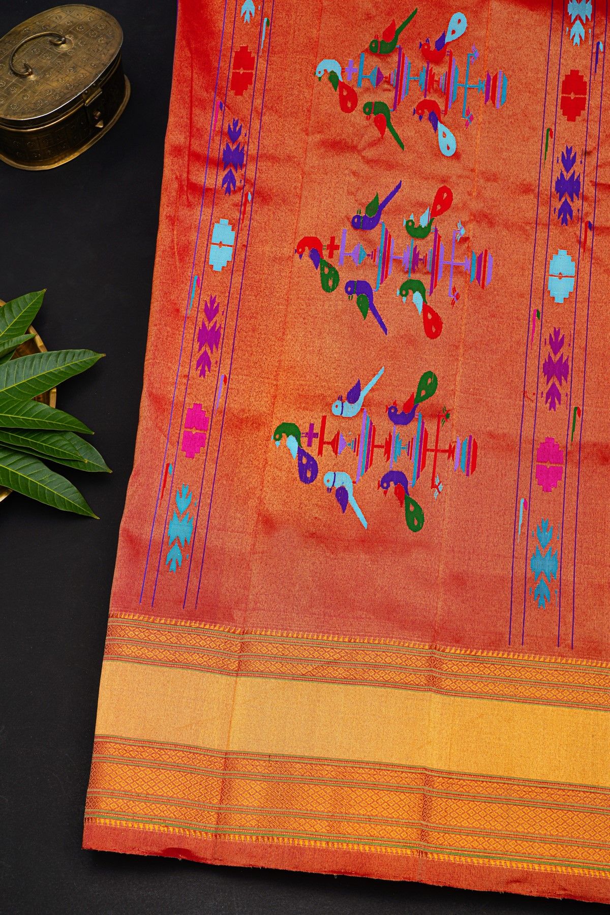 Gadwal Silk Red Saree With Muniya Buttis Body