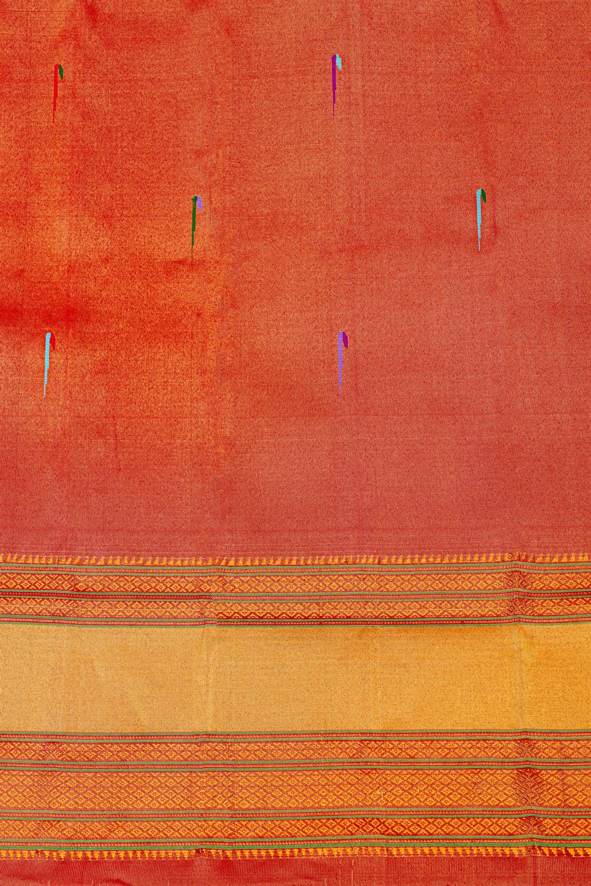 Gadwal Silk Red Saree With Muniya Buttis Body