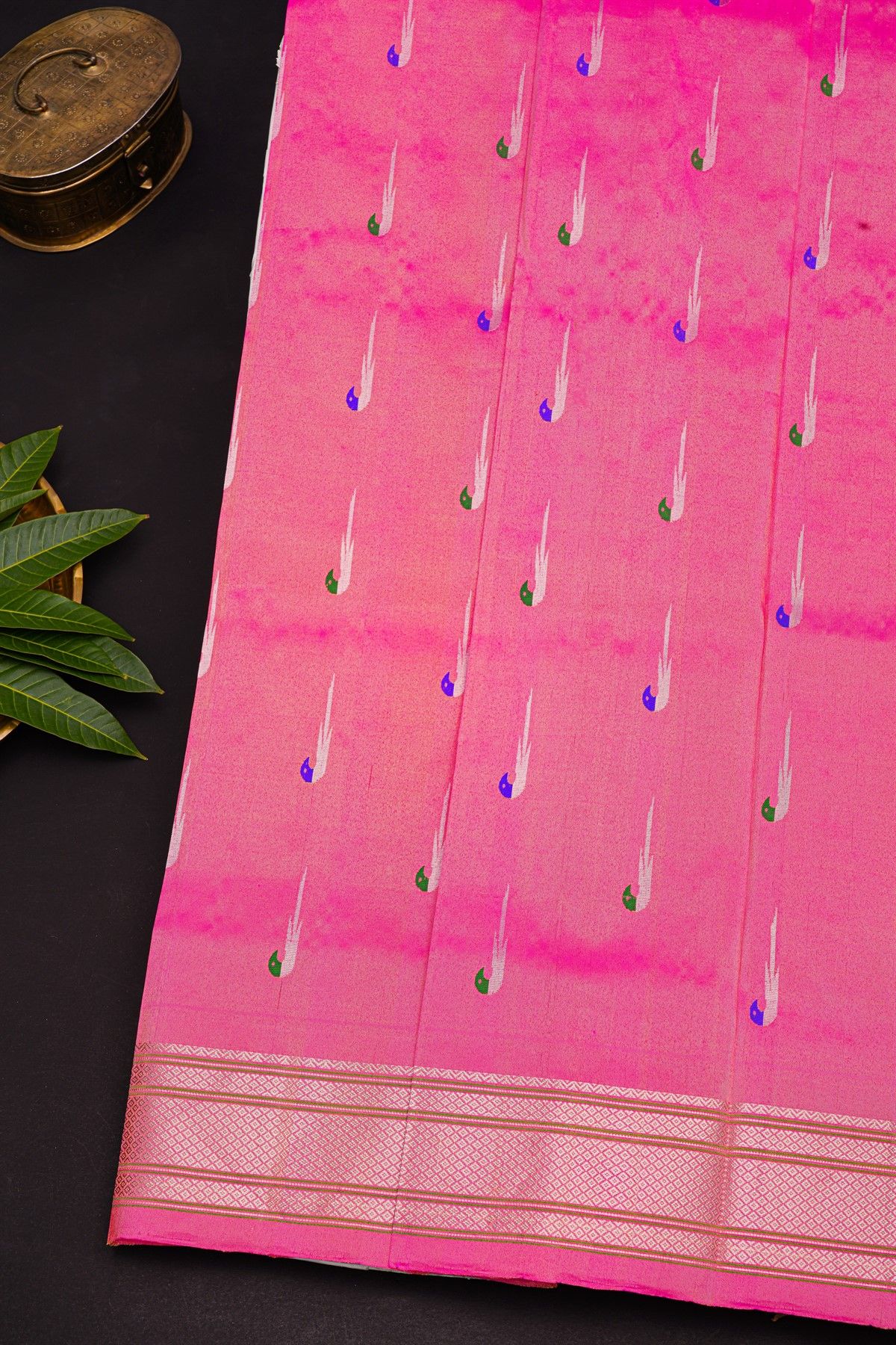 Gadwal Silk Baby Pink Saree With Muniya Buttis Body