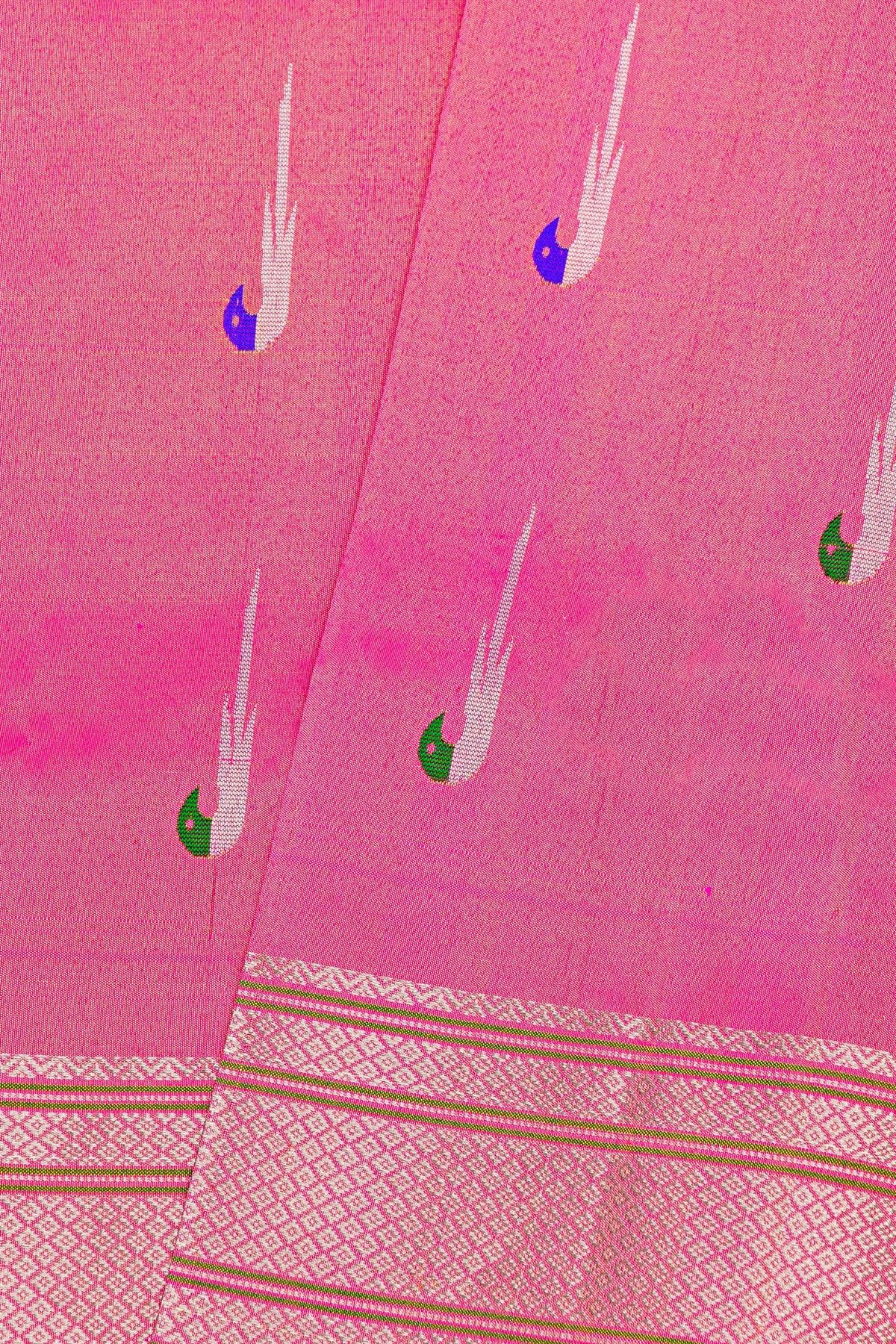 Gadwal Silk Baby Pink Saree With Muniya Buttis Body