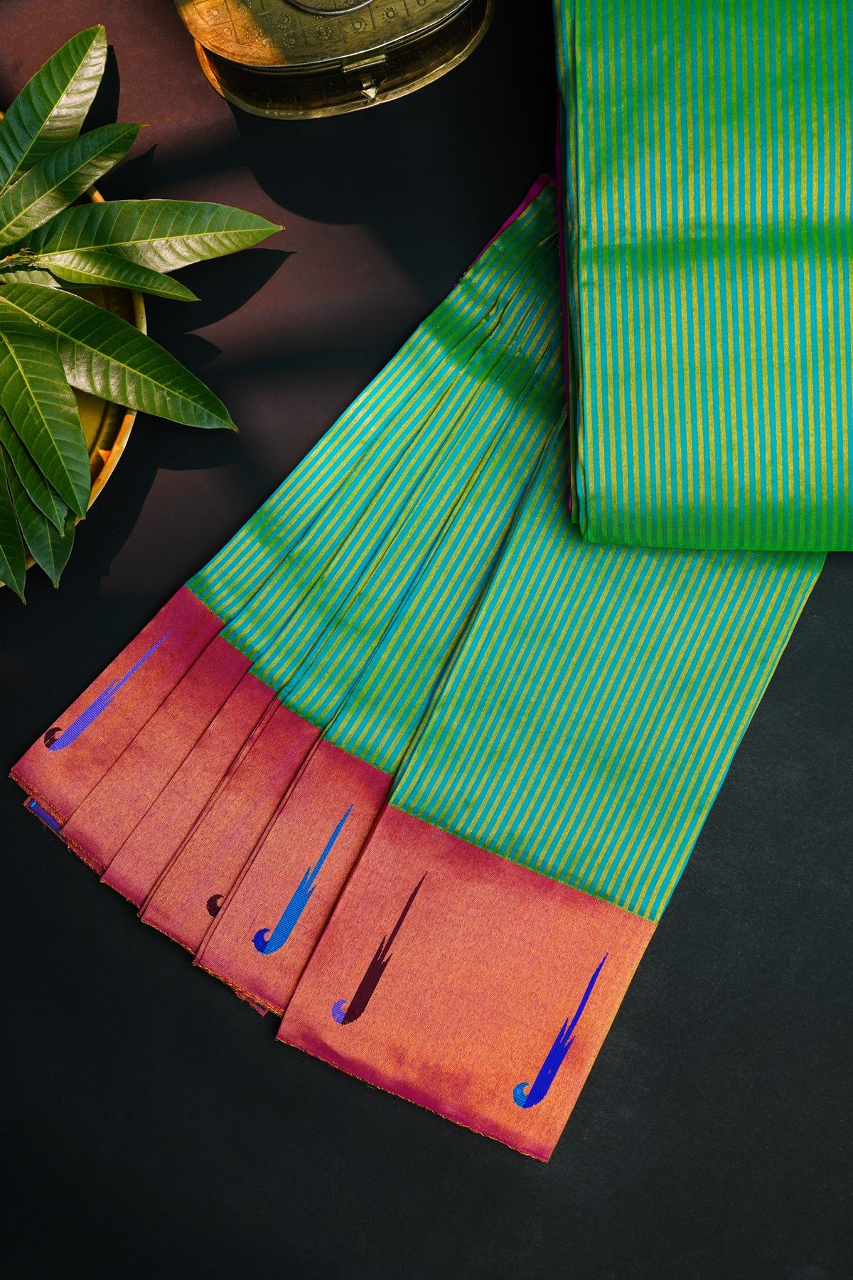 Gadwal Silk Sea Green Saree With Zari Lines Body