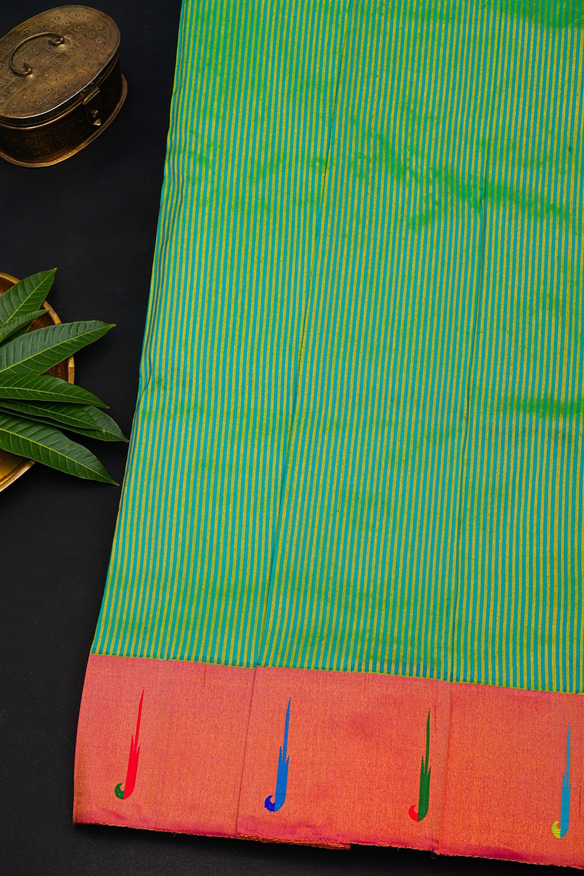 Gadwal Silk Sea Green Saree With Zari Lines Body