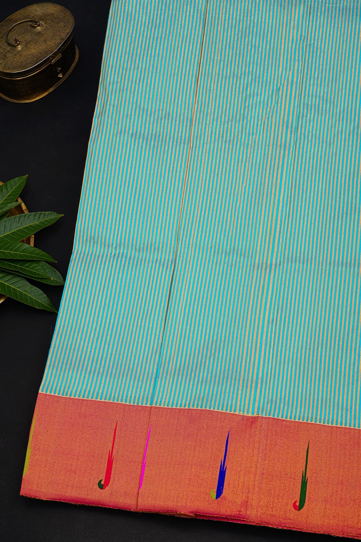 Gadwal Silk Sky Blue Saree With Single Muniya Motif Border