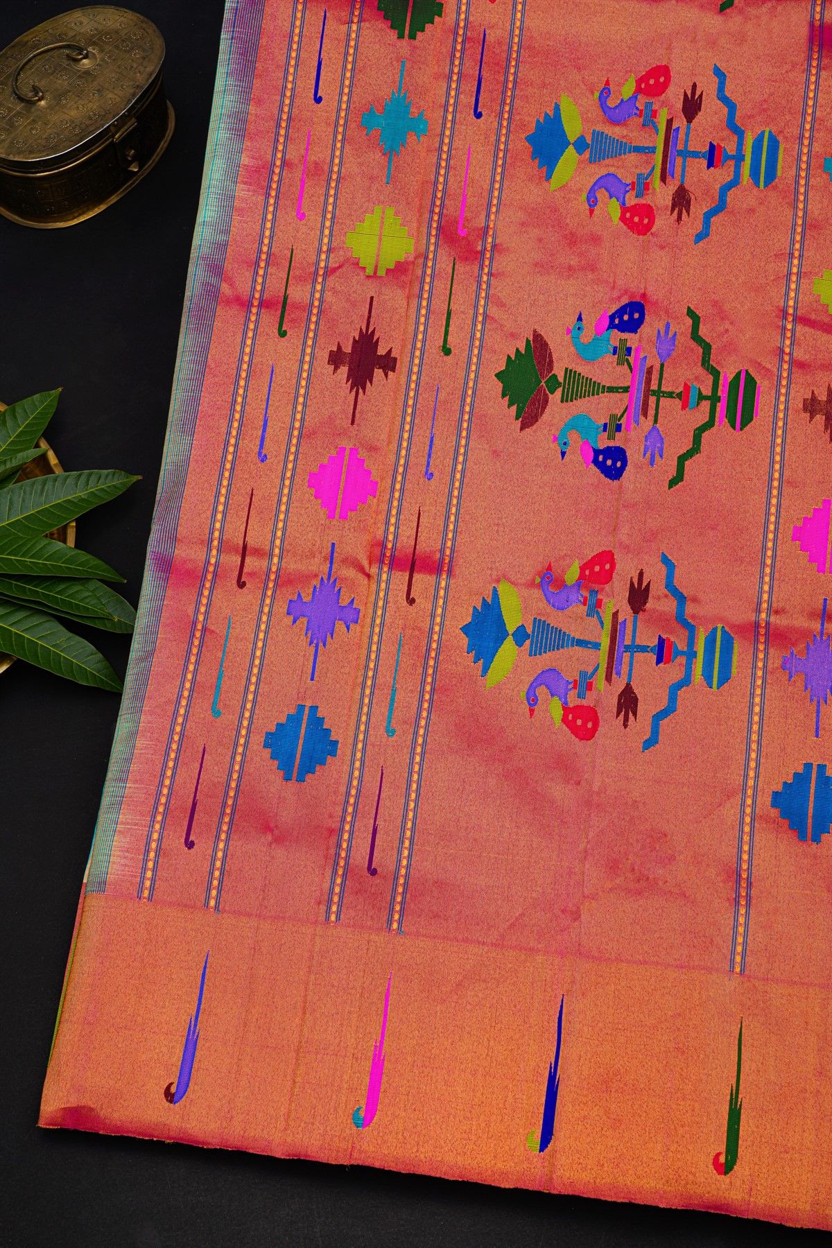 Gadwal Silk Sky Blue Saree With Single Muniya Motif Border