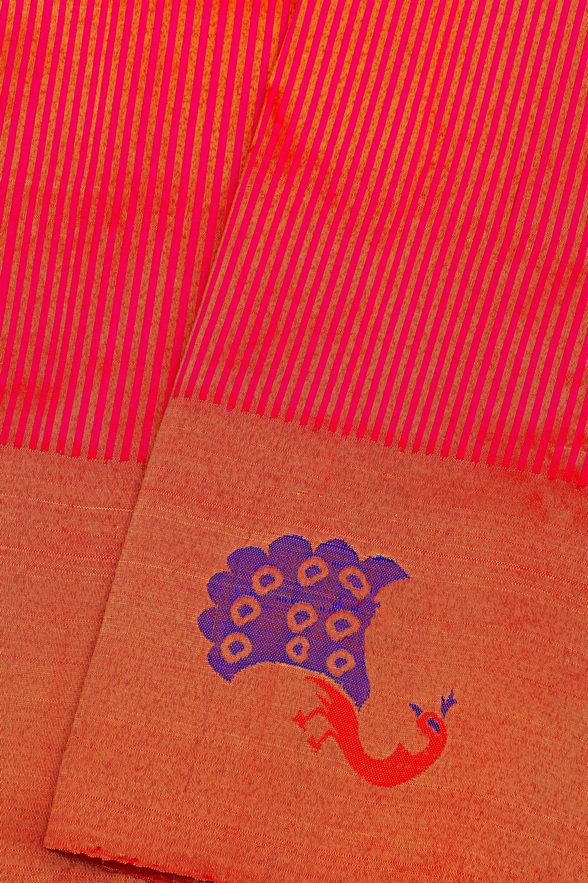 Gadwal Silk Reddish Pink Saree With Peacocks And Parrot Zari Border