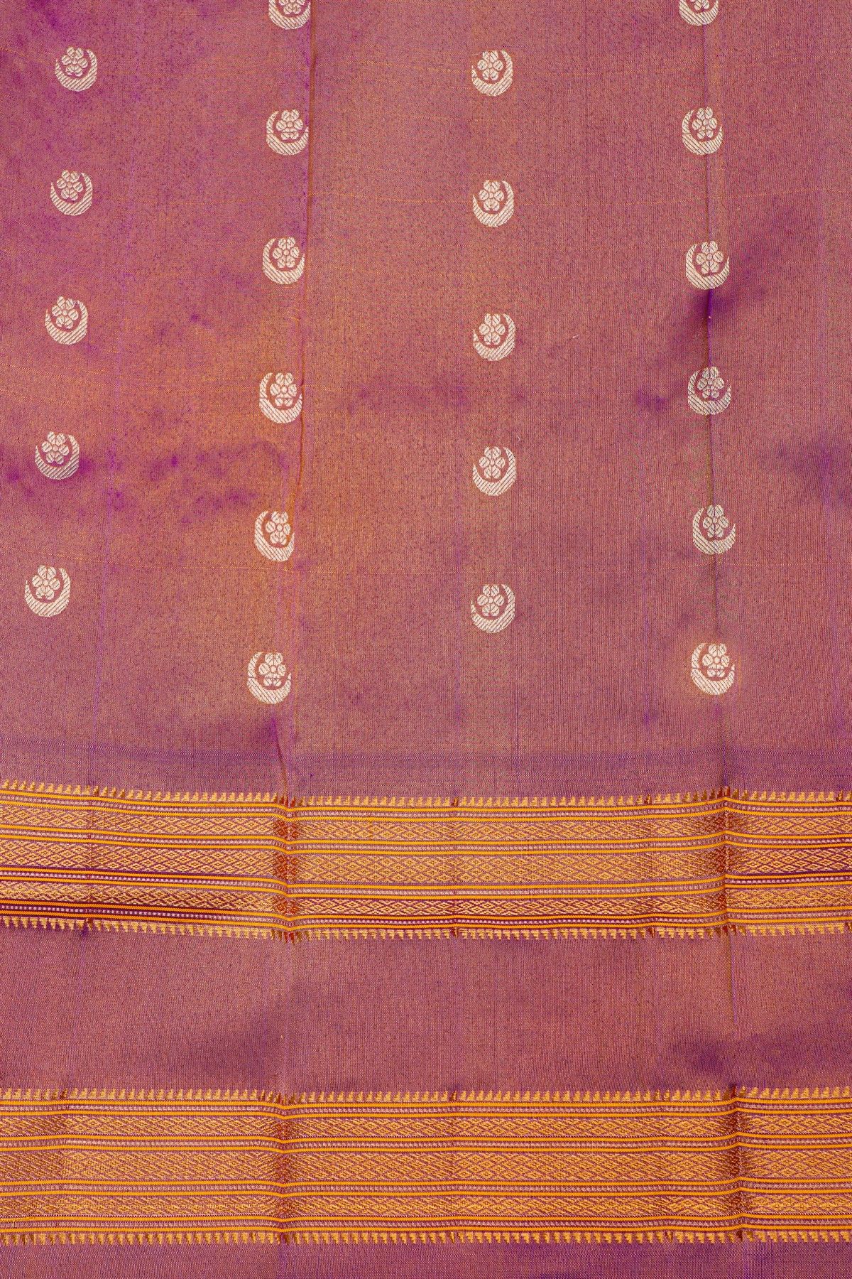 Gadwal Silk Purple Saree With Floral And Peacock Zari Body