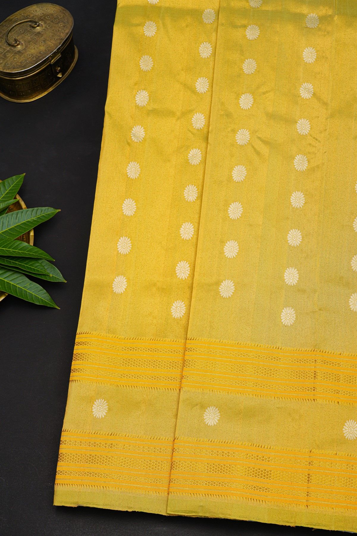 Gadwal Silk Gold Yellow Saree With Floral And Diamond Border