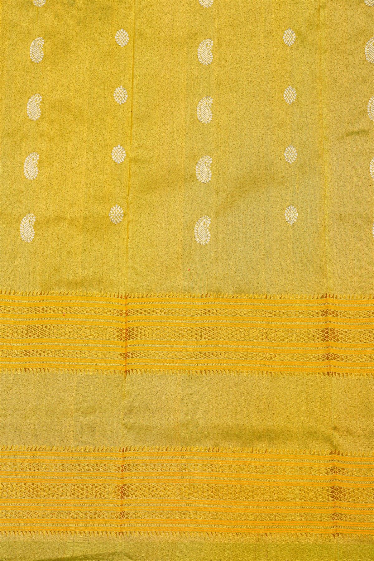 Gadwal Silk Gold Yellow Saree With Floral And Diamond Border