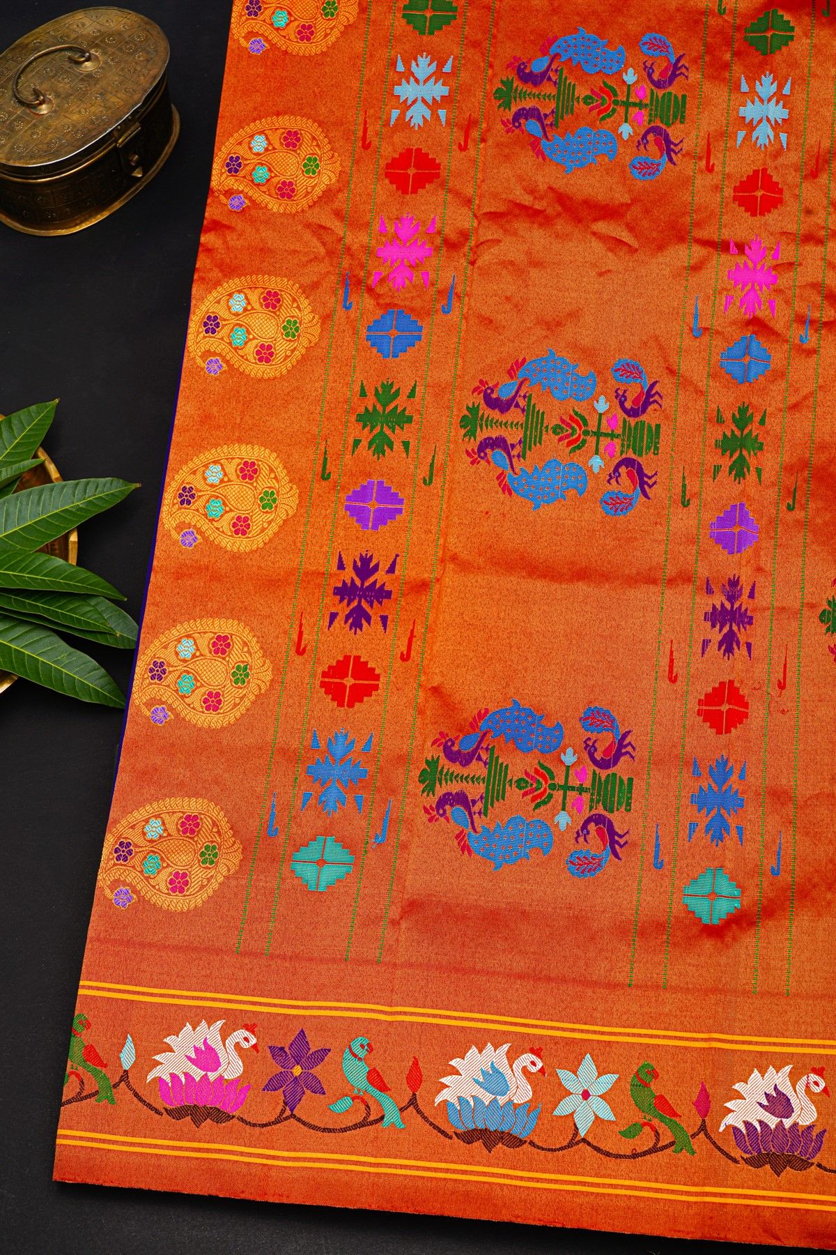 Gadwal Silk Blue Saree With Swan And Parrot Border