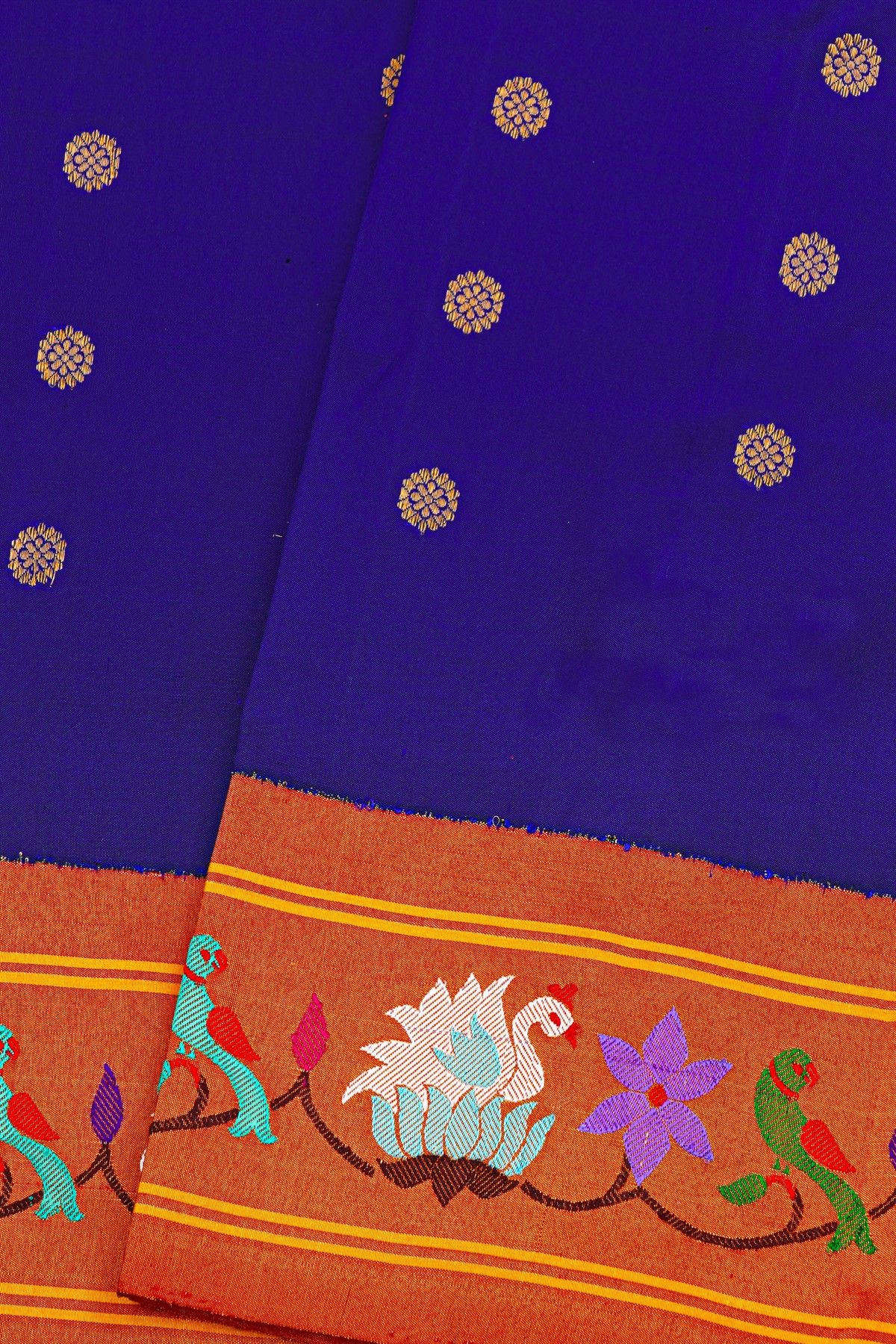 Gadwal Silk Blue Saree With Swan And Parrot Border