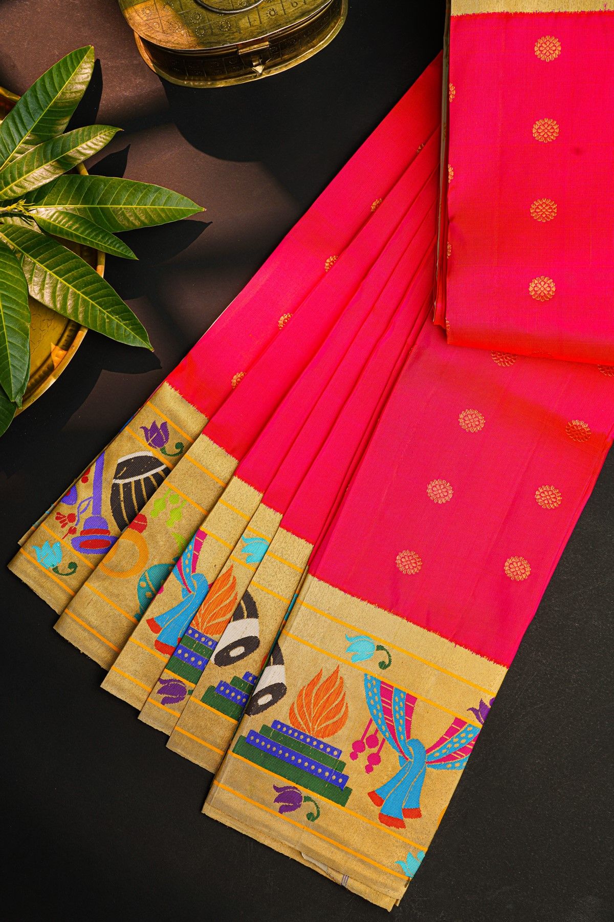Gadwal Silk Pink Saree With Floral And Musical Theme Border