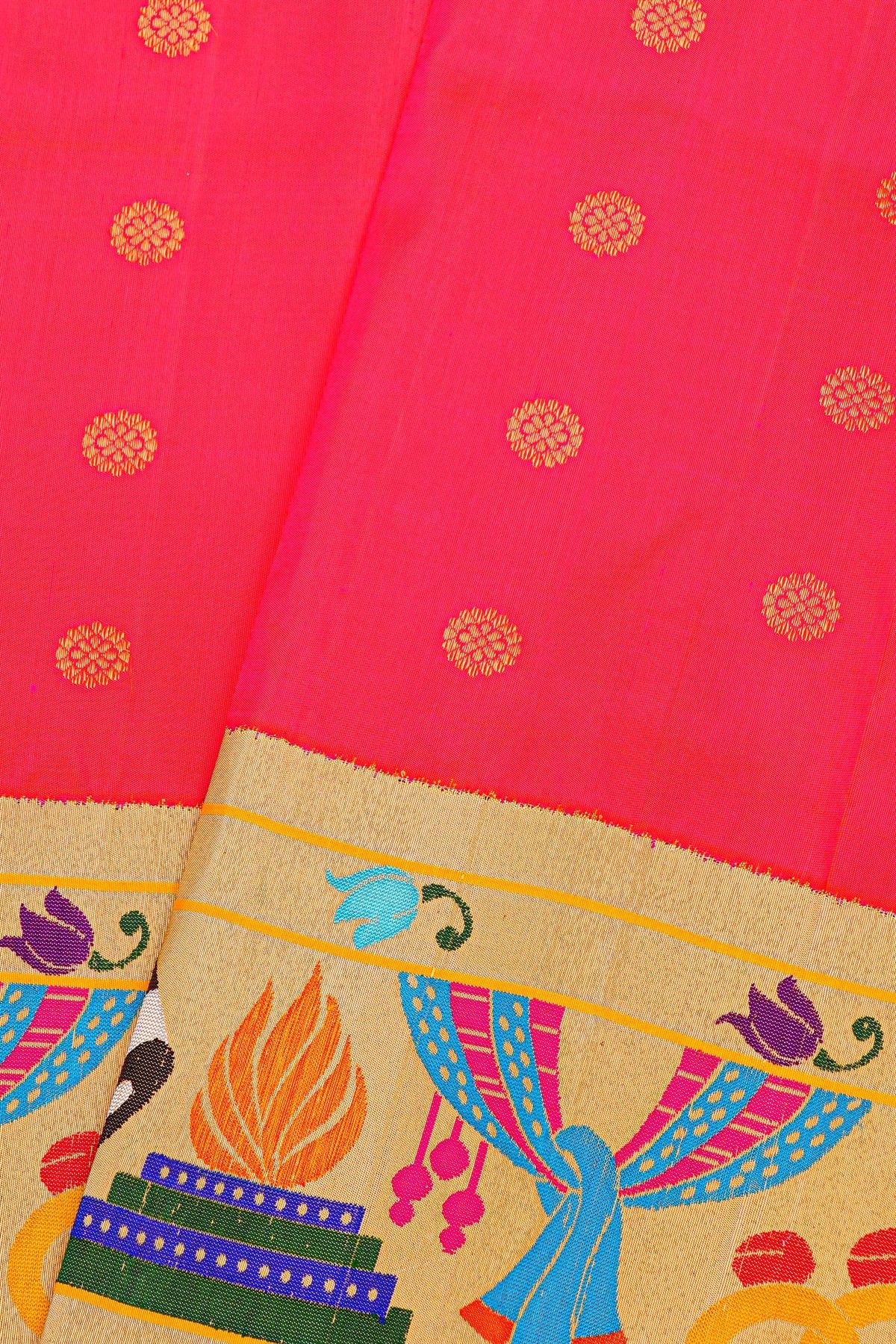 Gadwal Silk Pink Saree With Floral And Musical Theme Border