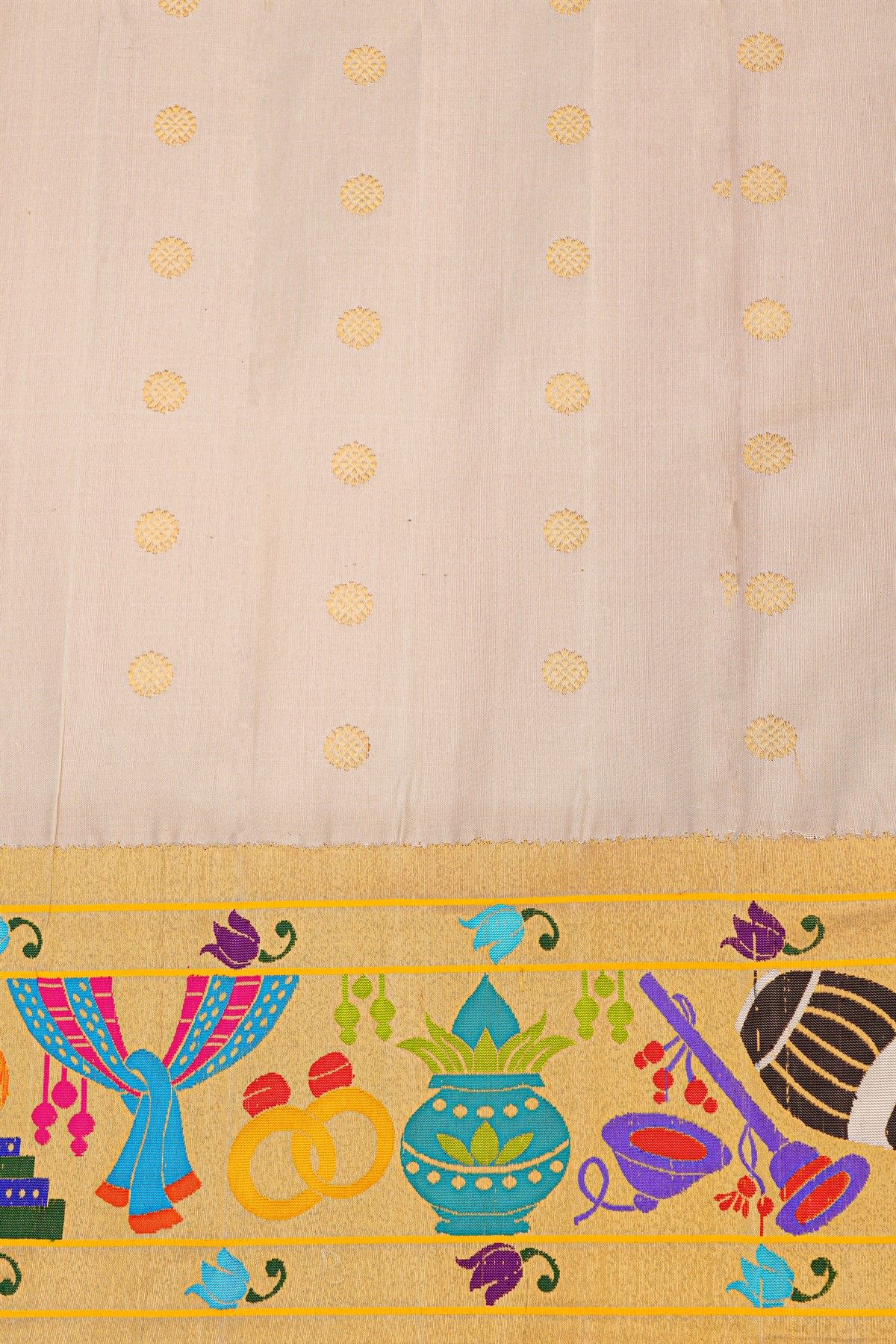 Gadwal Silk Pink Saree With Floral And Musical Theme Border