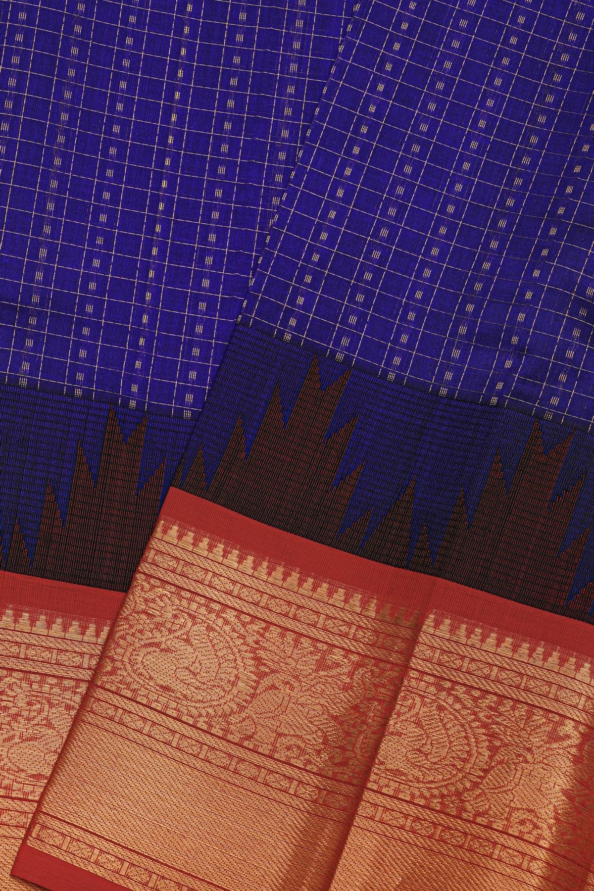Kuppadam Sico Royal Blue Saree With Peacocks And Elephants Buttis Border