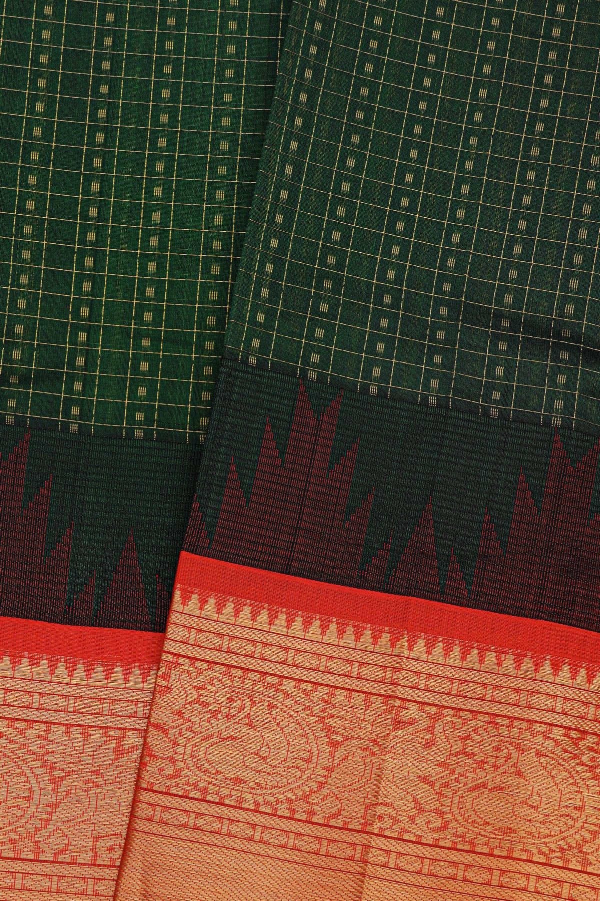 Kuppadam Sico Bottle Green Saree With Peacocks And Elephants Buttis Border