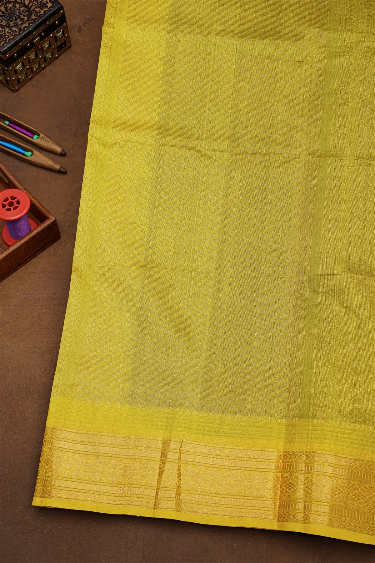 Kuppadam Sico Dark Brown Saree With Florals Leaves And Temple Border
