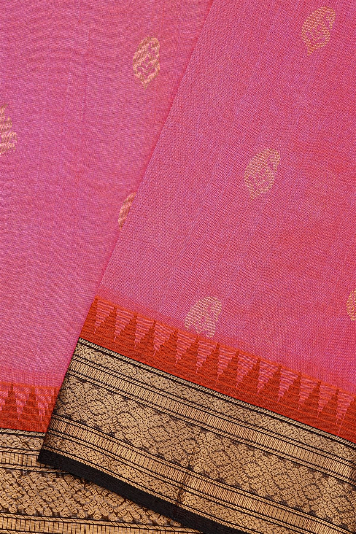 Kuppadam Sico Pink Saree With Florals And Paisley Buttis Body