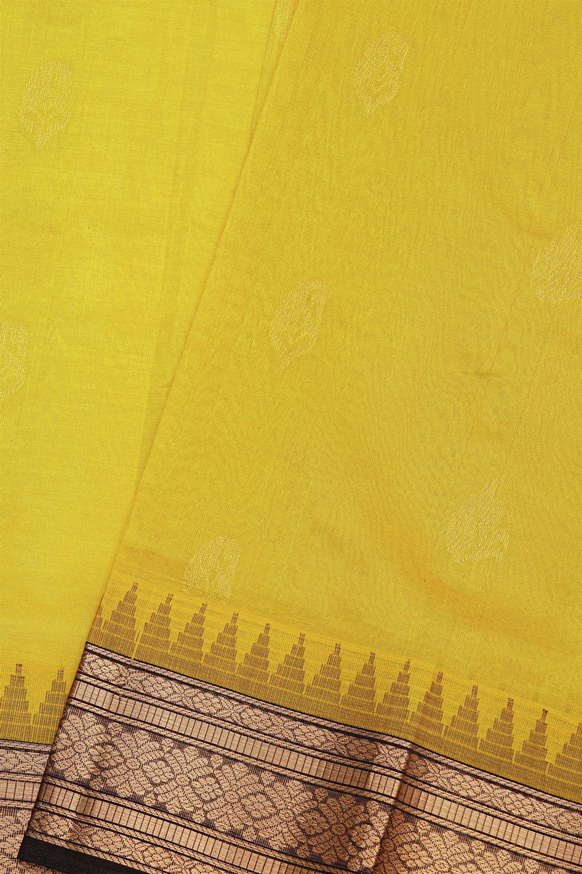 Kuppadam Sico Yellow Saree With Florals And Paisley Buttis Body