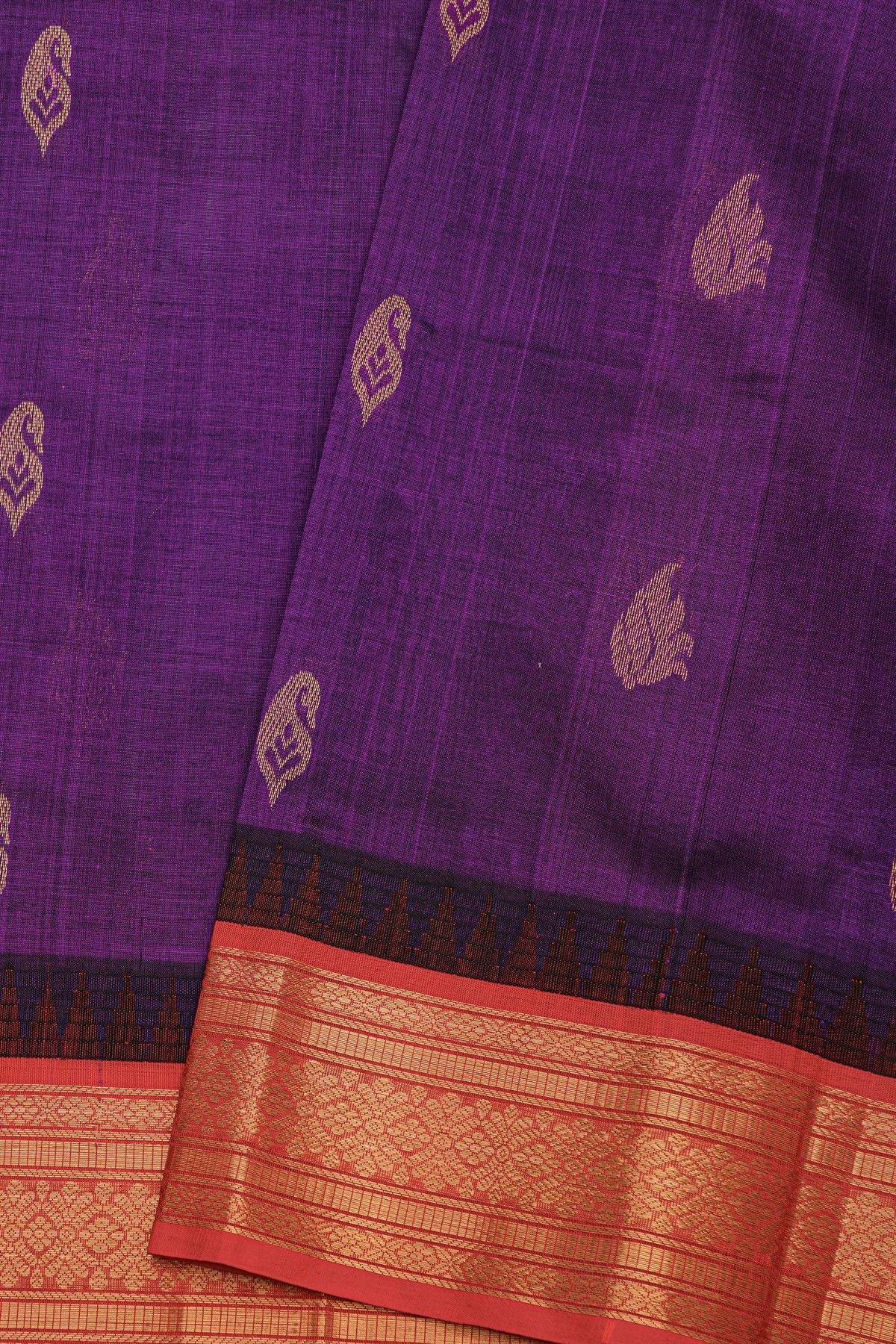 Kuppadam Sico Violet Saree With Florals And Leaves Border