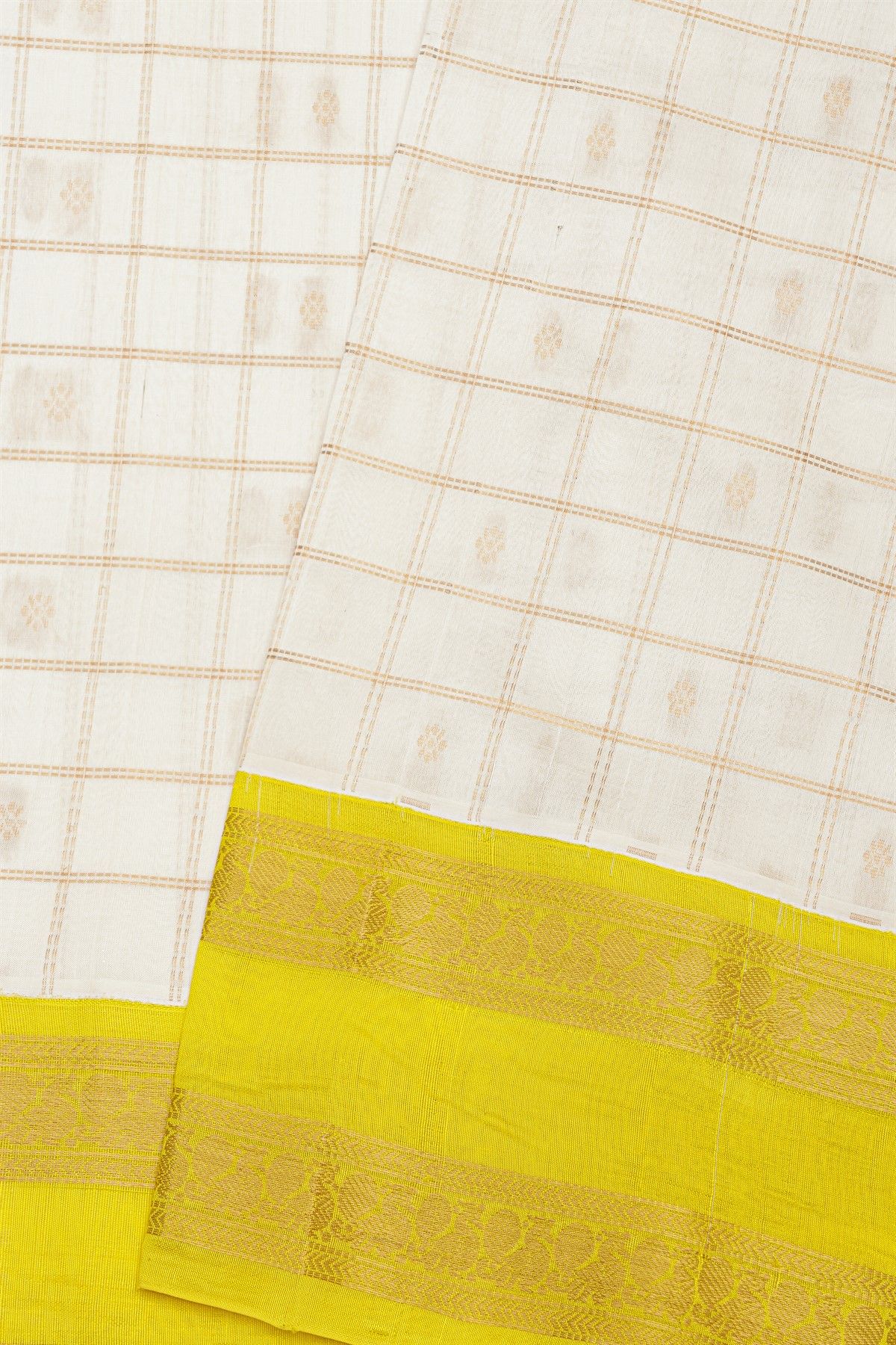 Kuppadam Sico Off White Saree With Florals And Buttis In Checks Body