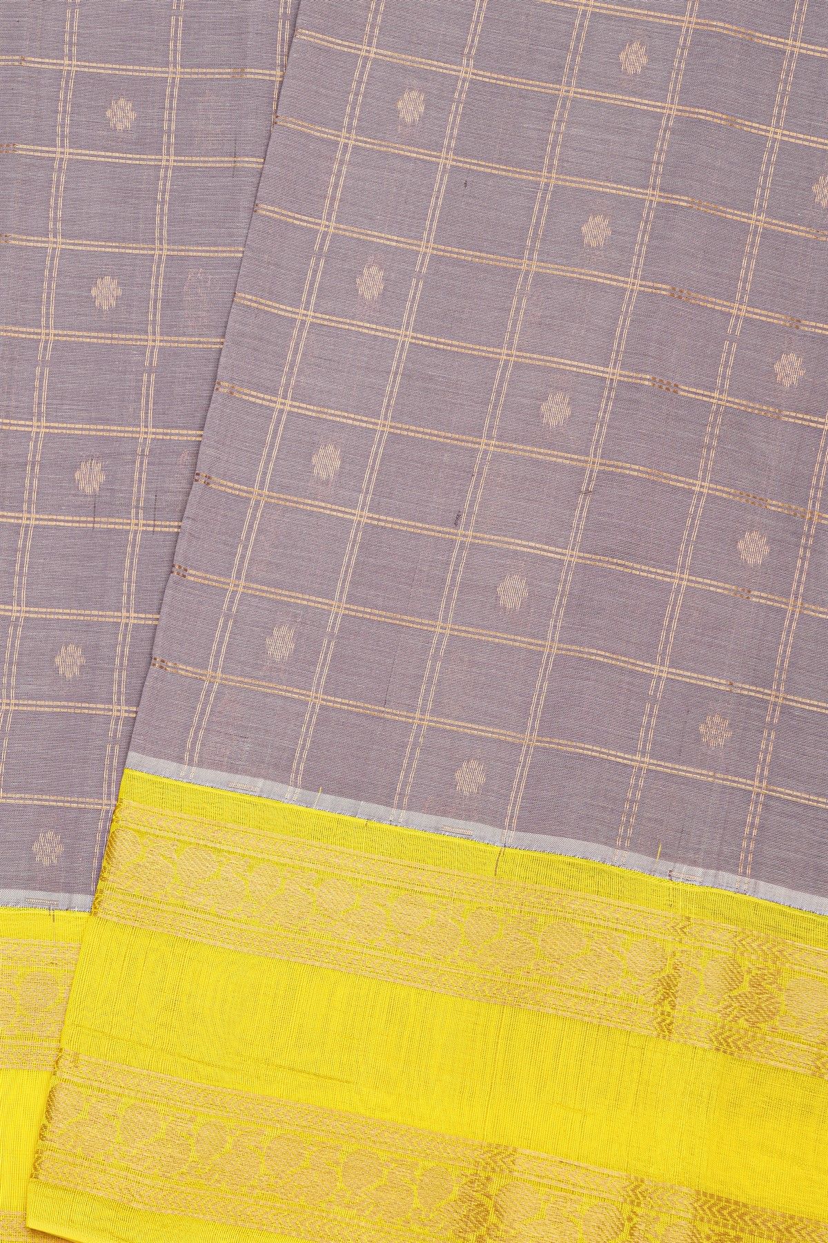 Kuppadam Sico Desert Grey Saree With Florals And Buttis In Checks Body
