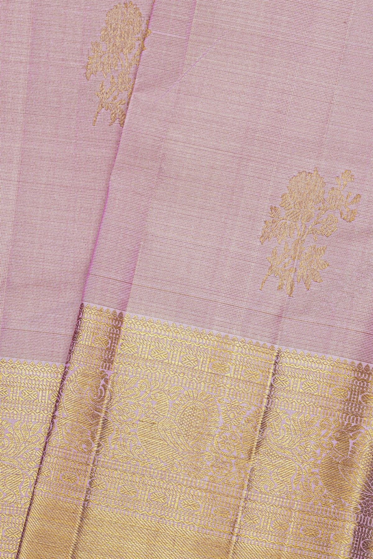 Kancheepuram Silk Baby Pink Saree With Florals And Leaves Body