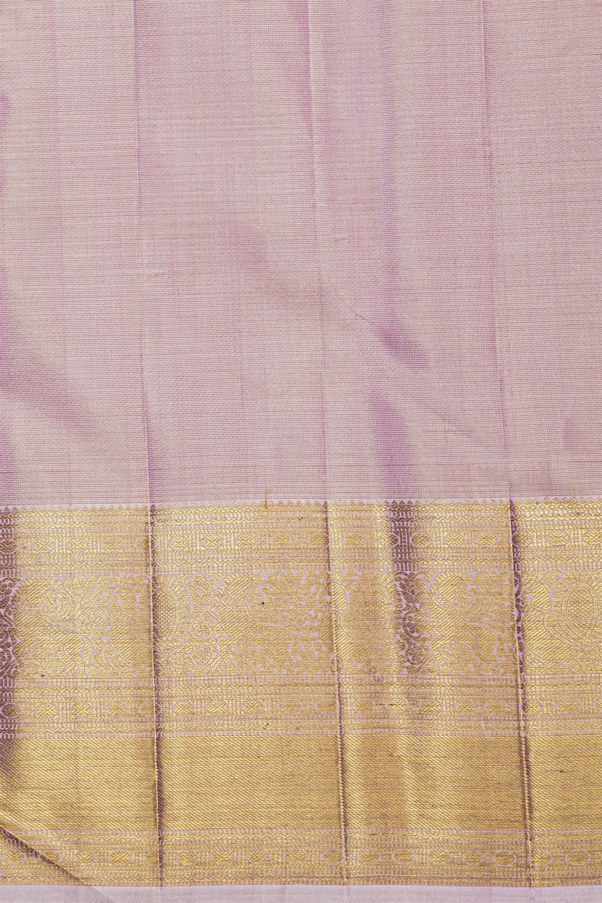 Kancheepuram Silk Baby Pink Saree With Florals And Leaves Body