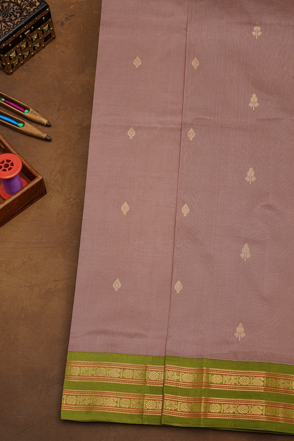 Kuppadam Sico Mauve Saree With Florals And Paisley In Box Border