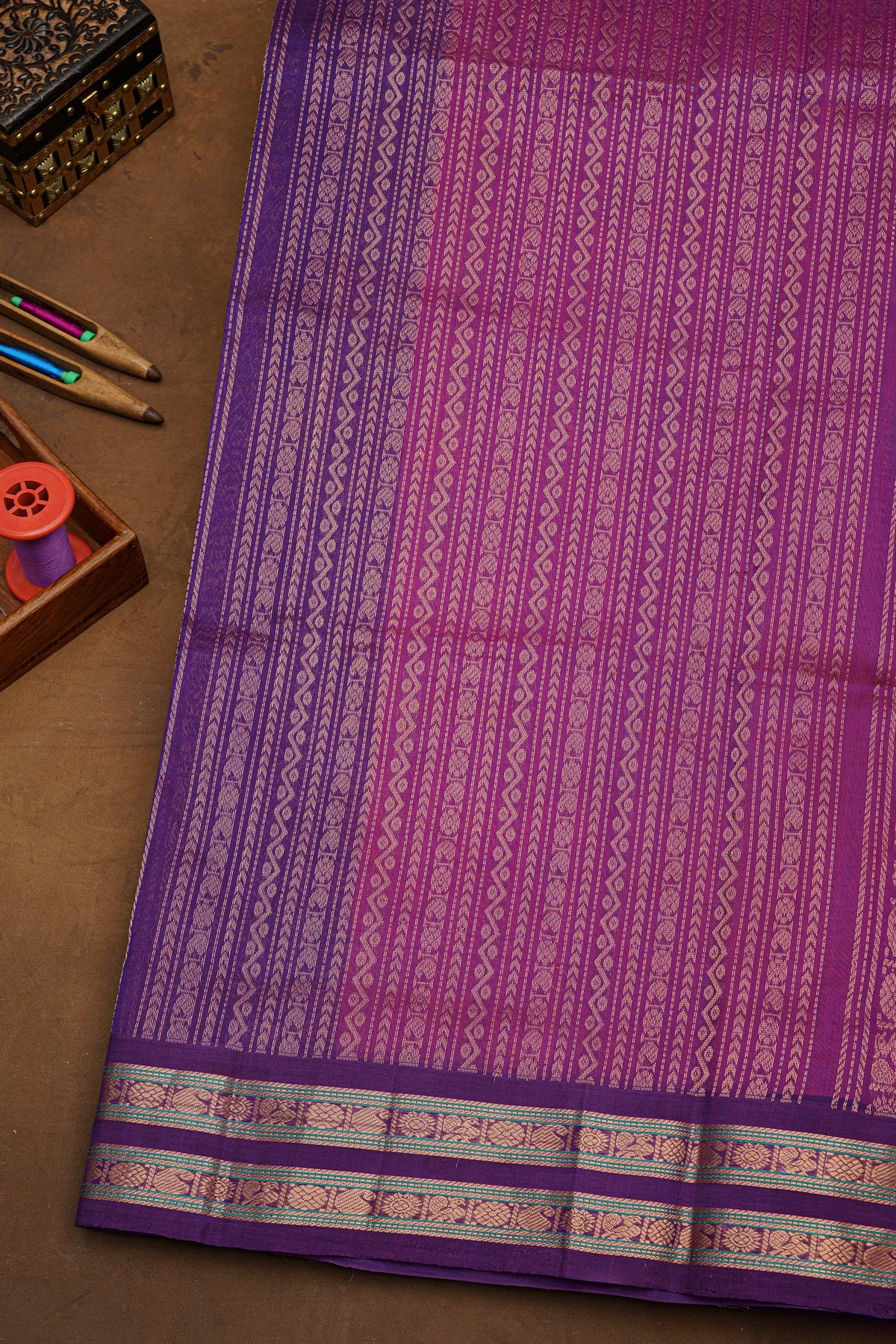 Kuppadam Sico Peach Saree With Paisley And Florals Gap Border