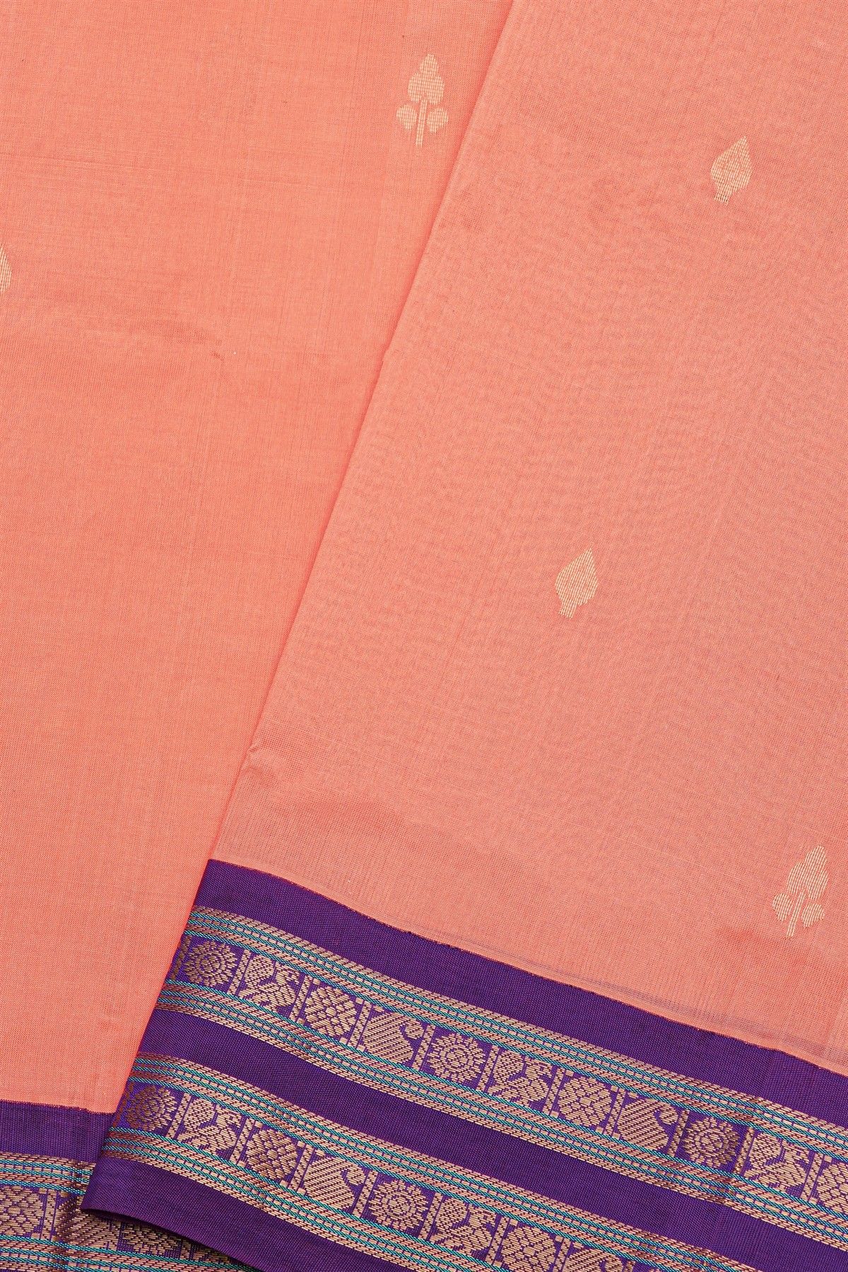 Kuppadam Sico Peach Saree With Paisley And Florals Gap Border