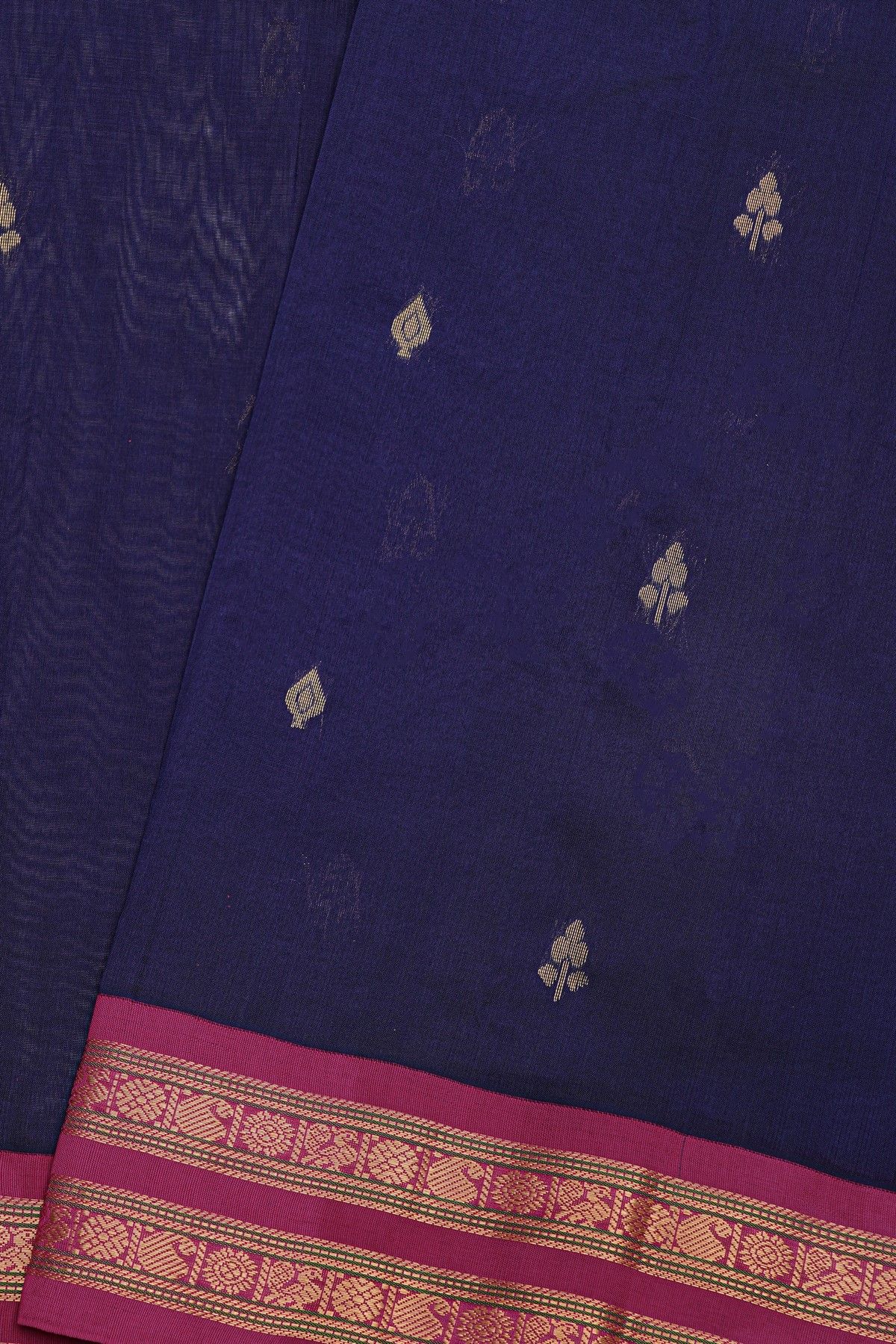 Kuppadam Sico Navy Blue Saree With Florals And Buttis Body