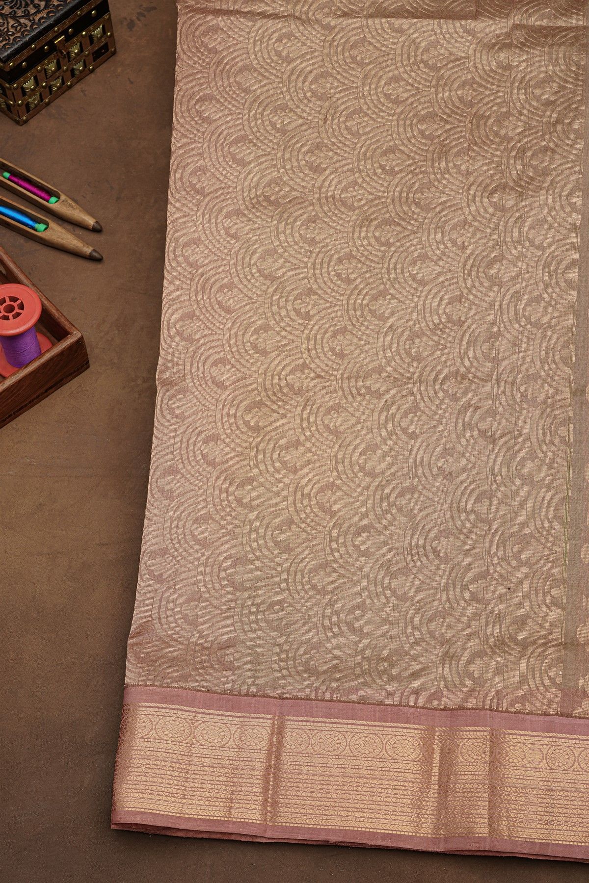 Kuppadam Sico Mint Green Saree With Floral And Buttis In Zari Work Border